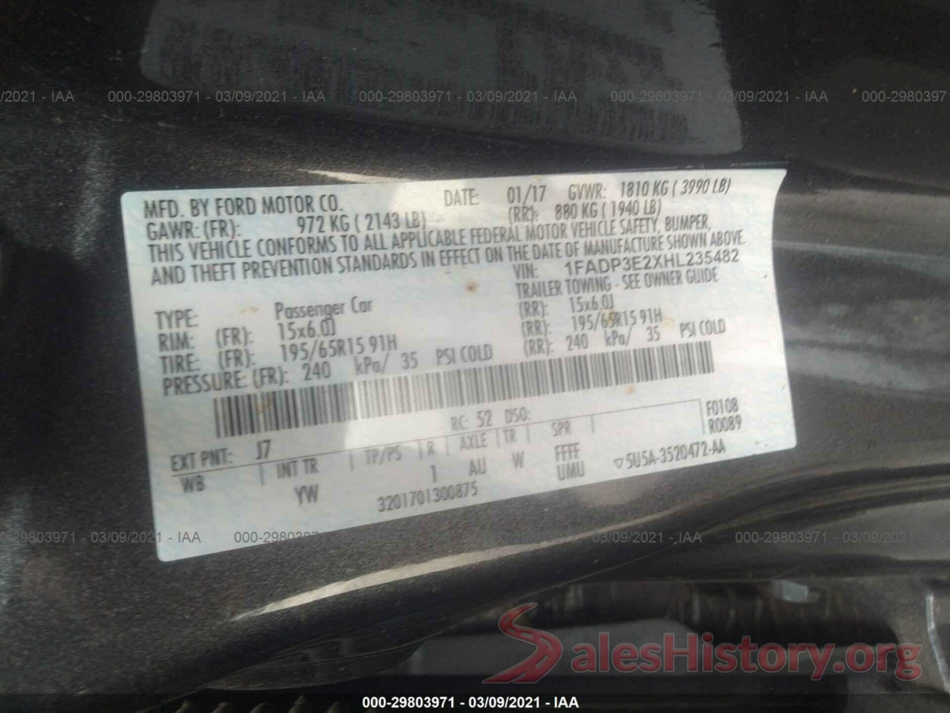 1FADP3E2XHL235482 2017 FORD FOCUS