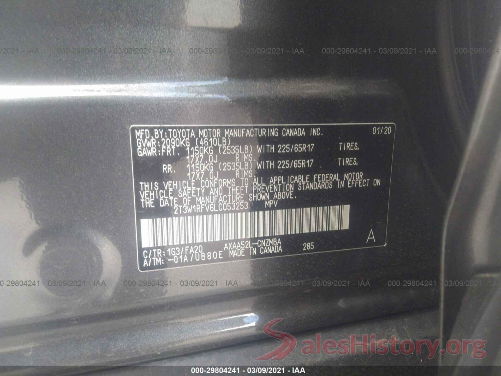 2T3W1RFV6LC053253 2020 TOYOTA RAV4