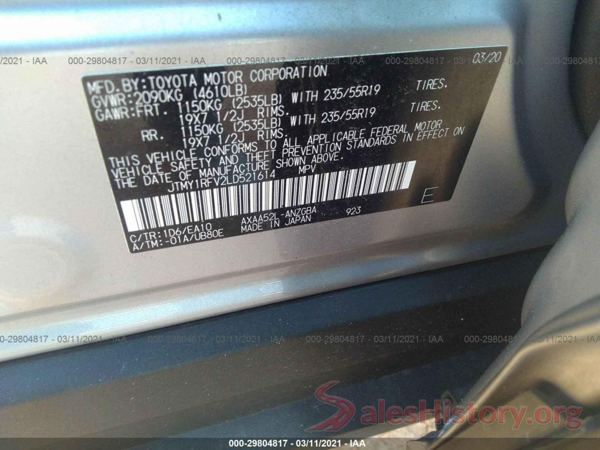 JTMY1RFV2LD521614 2020 TOYOTA RAV4