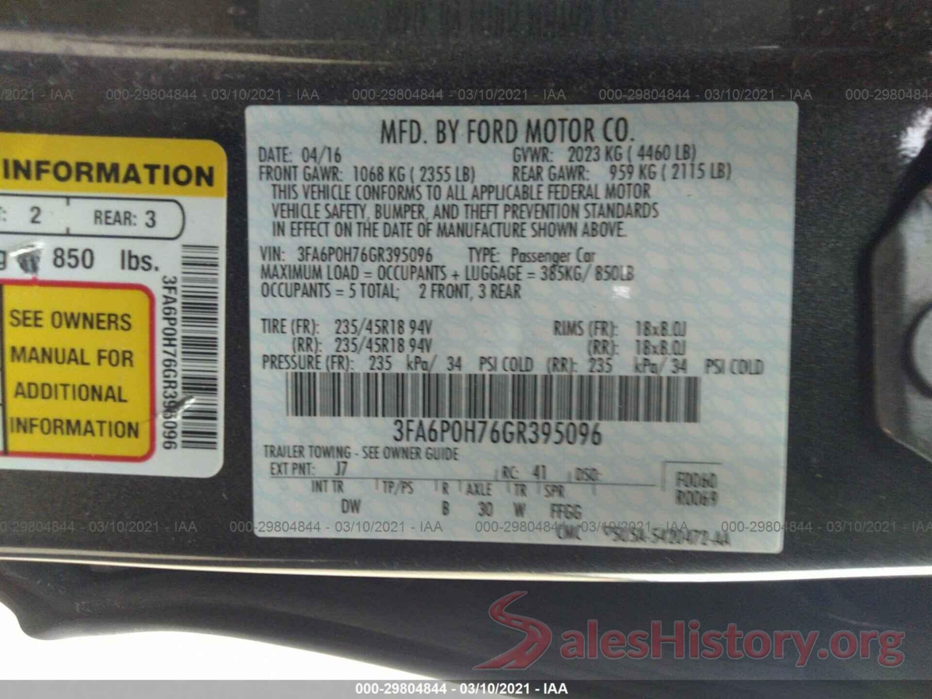 3FA6P0H76GR395096 2016 FORD FUSION