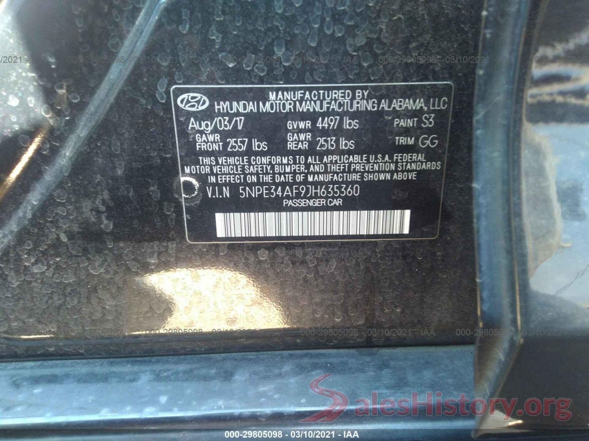 5NPE34AF9JH635360 2018 HYUNDAI SONATA