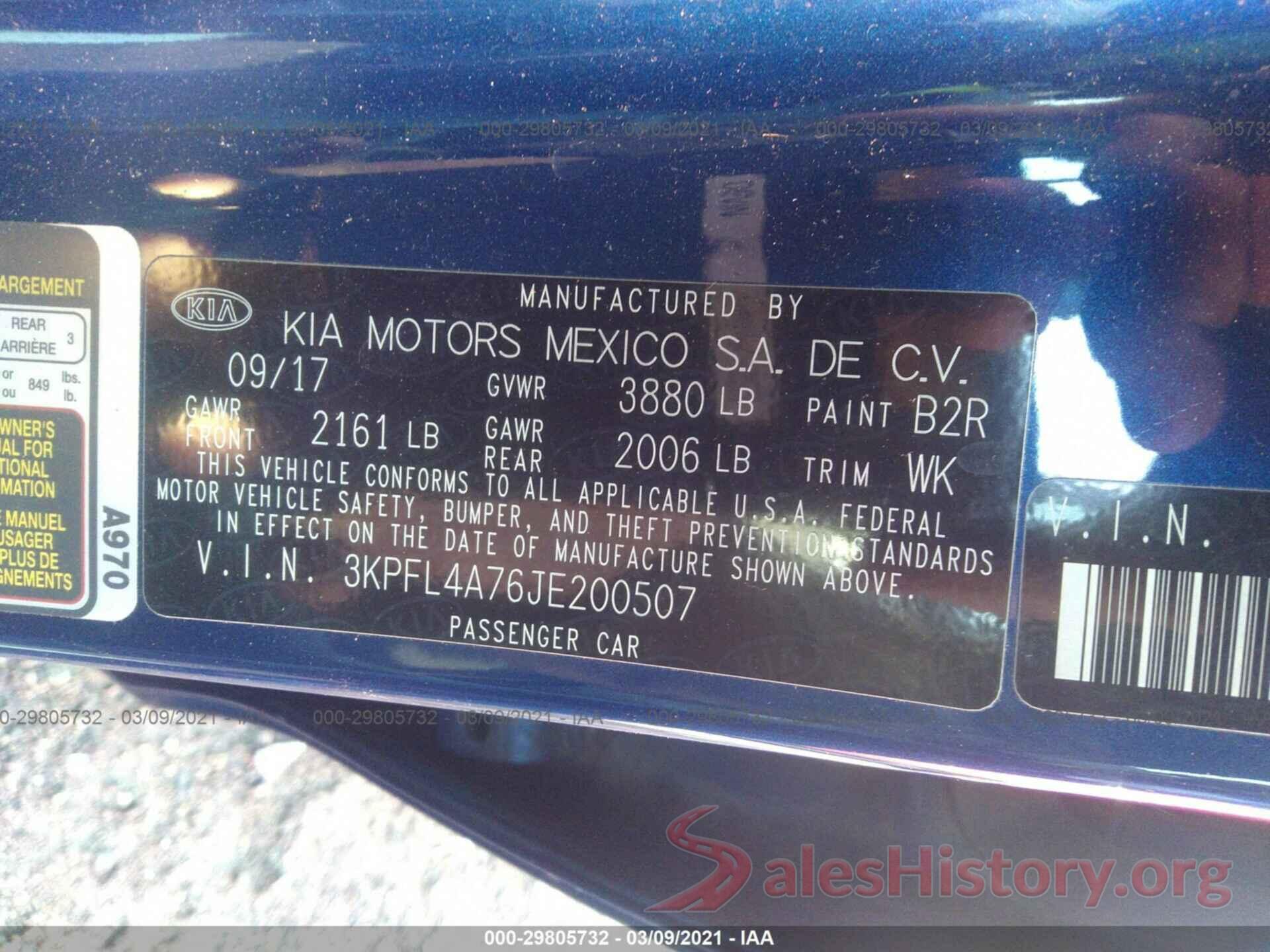 3KPFL4A76JE200507 2018 KIA FORTE