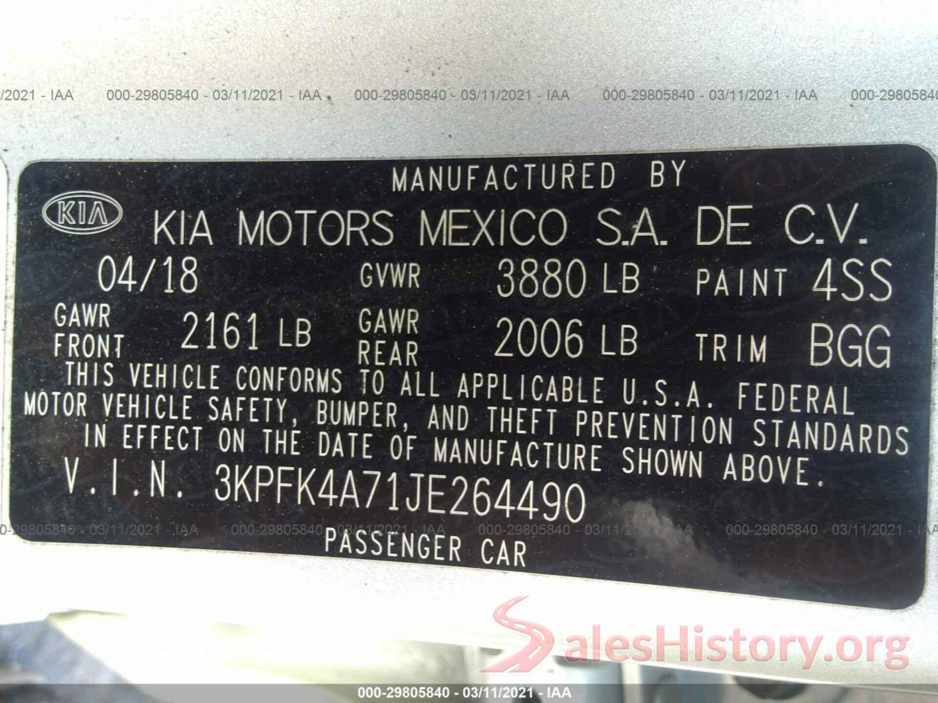 3KPFK4A71JE264490 2018 KIA FORTE