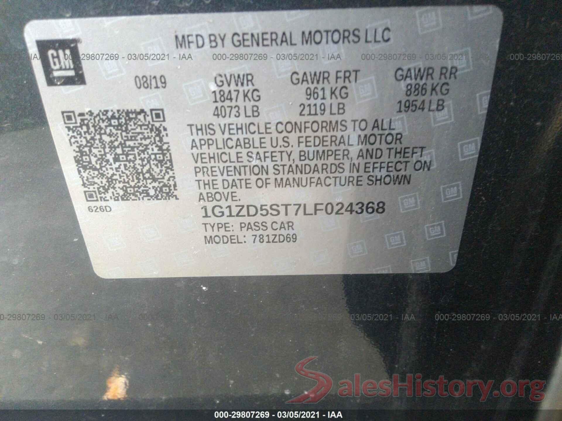 1G1ZD5ST7LF024368 2020 CHEVROLET MALIBU