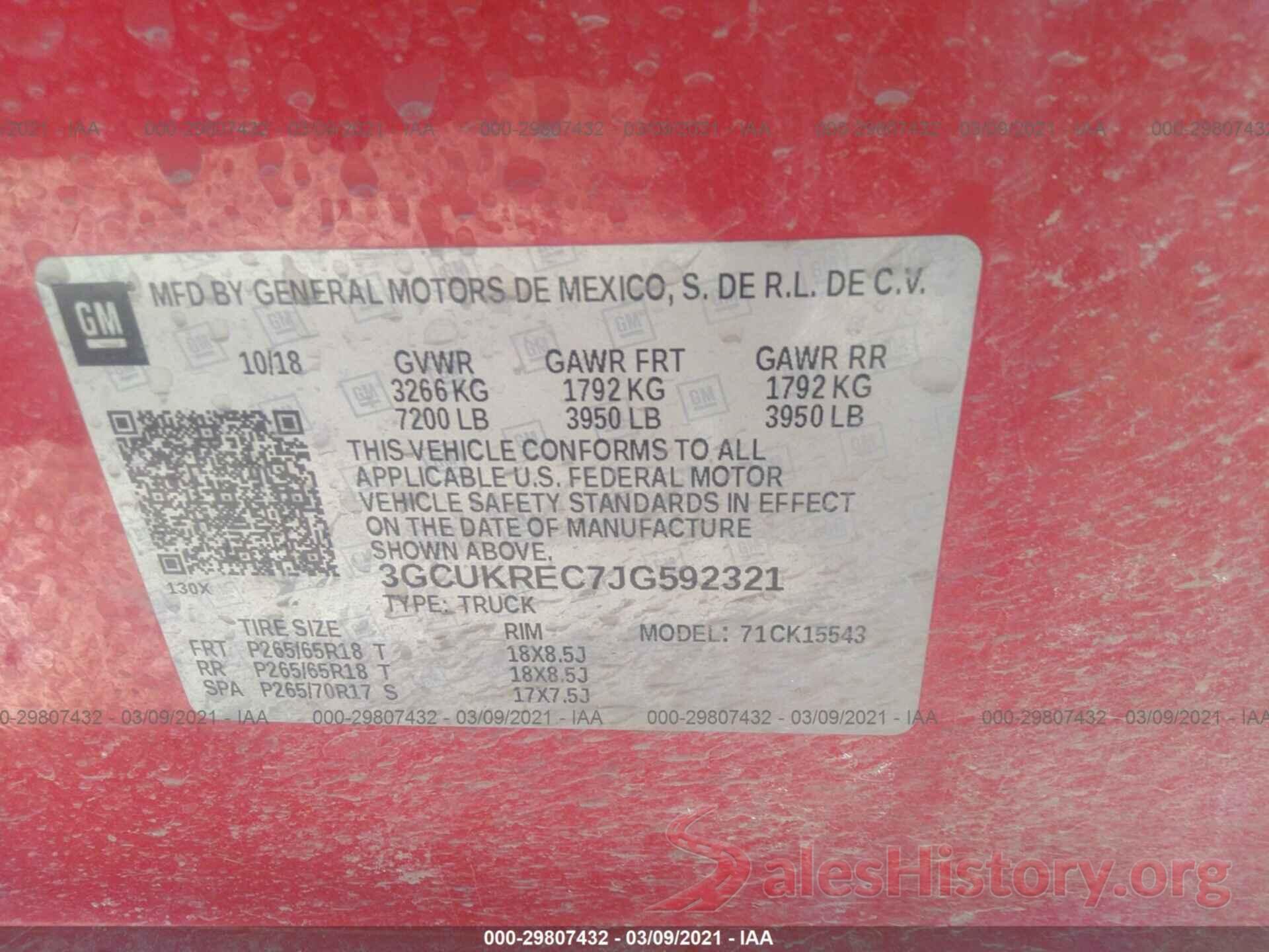 3GCUKREC7JG592321 2018 CHEVROLET SILVERADO 1500