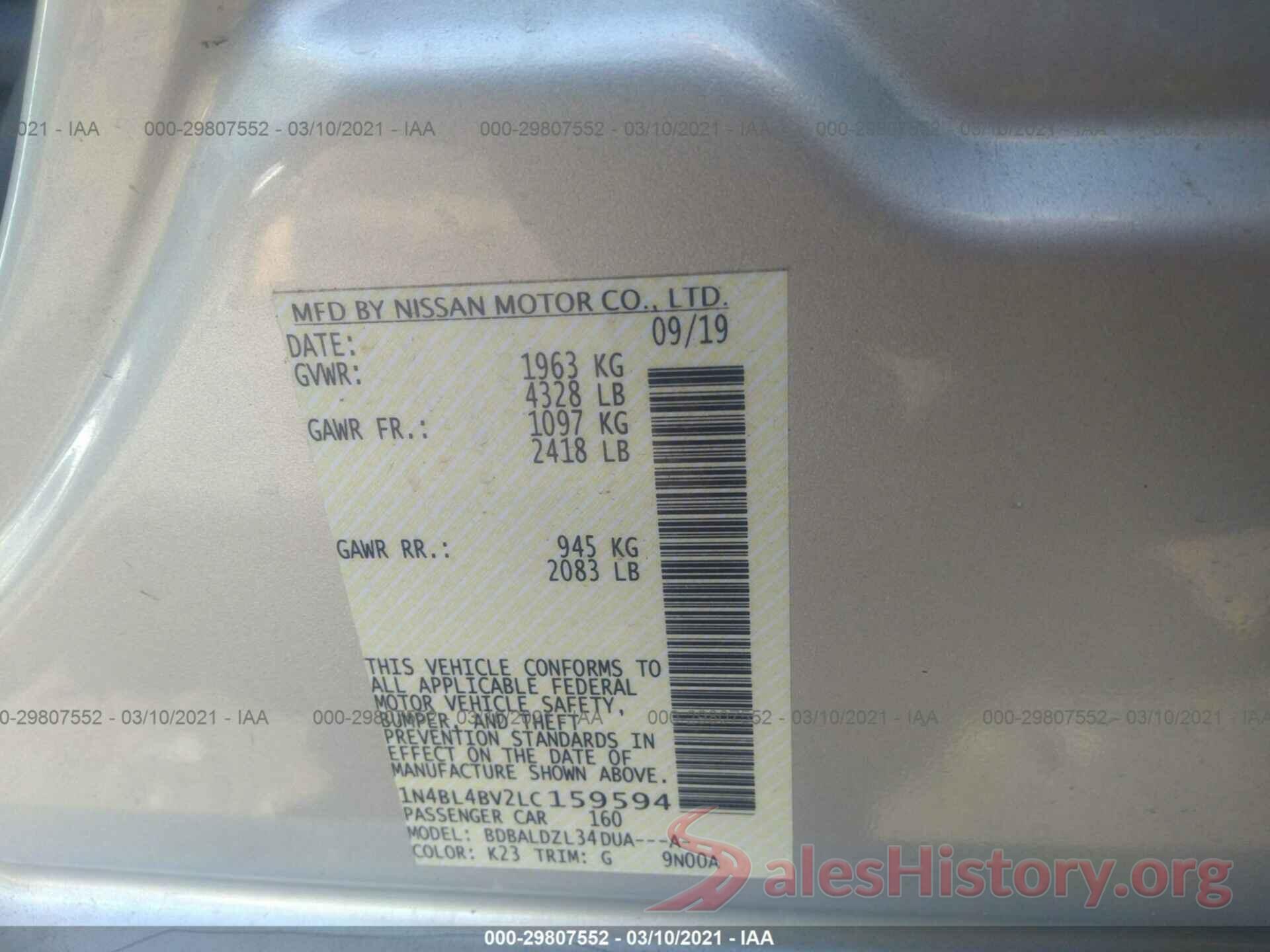 1N4BL4BV2LC159594 2020 NISSAN ALTIMA