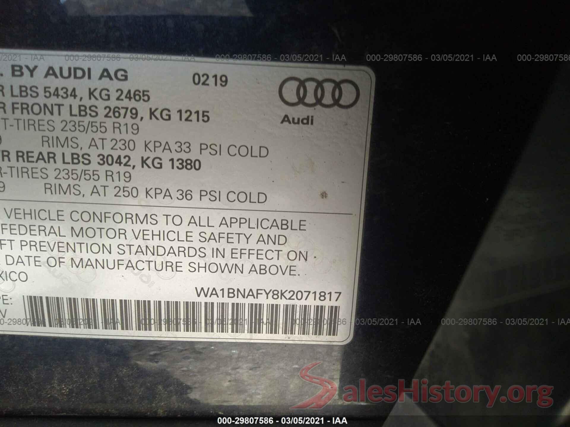 WA1BNAFY8K2071817 2019 AUDI Q5