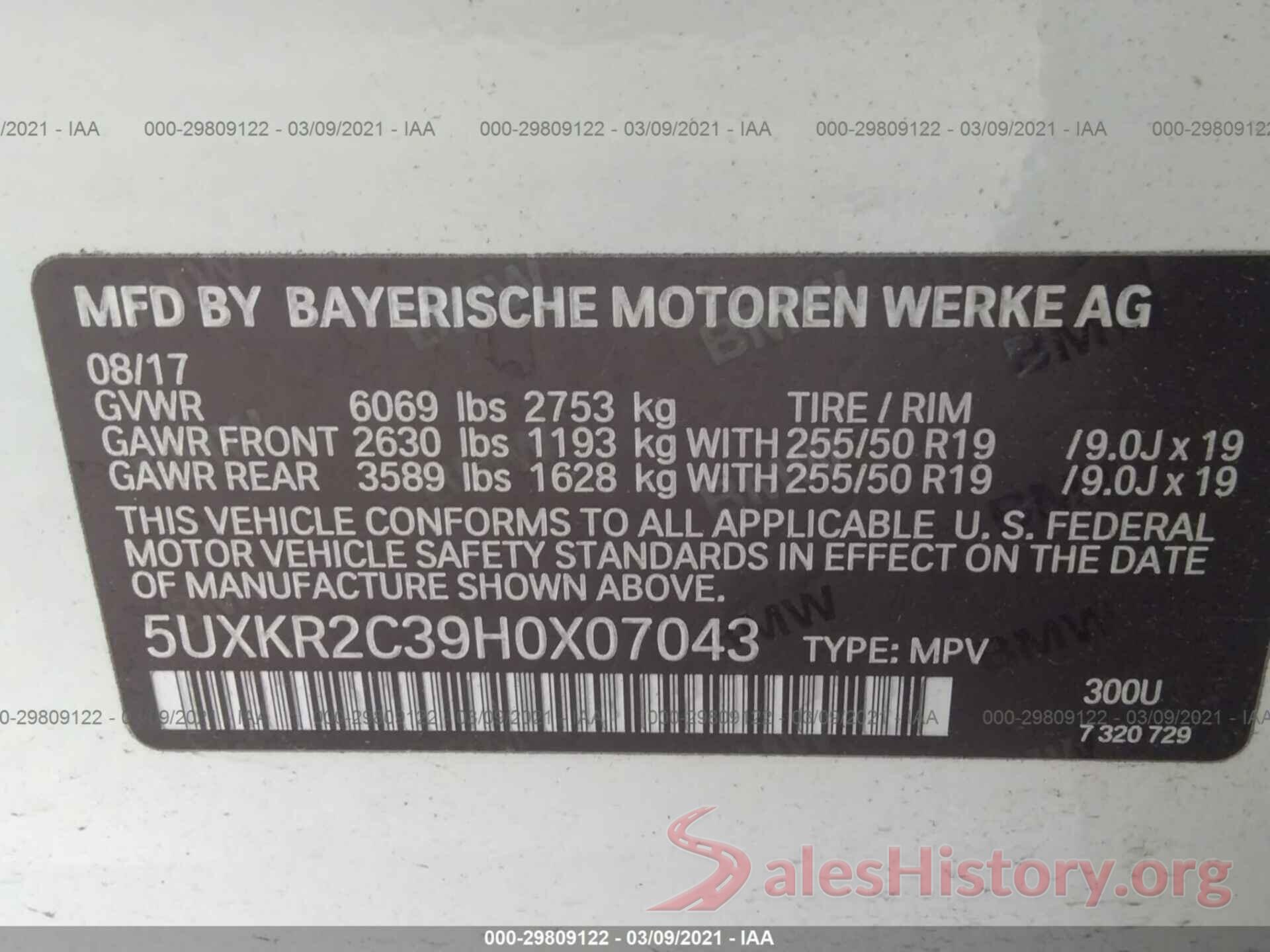 5UXKR2C39H0X07043 2017 BMW X5