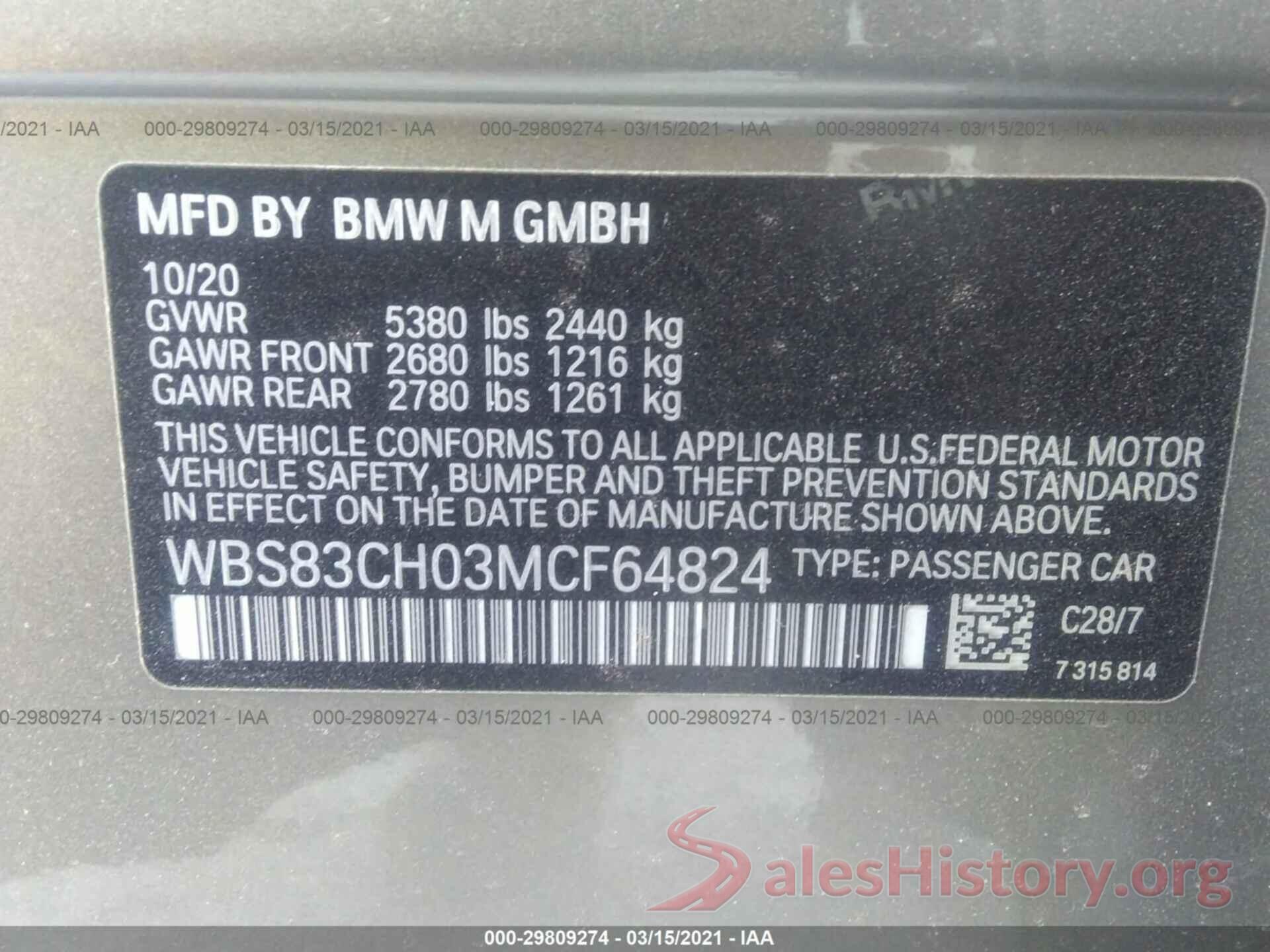 WBS83CH03MCF64824 2021 BMW M5