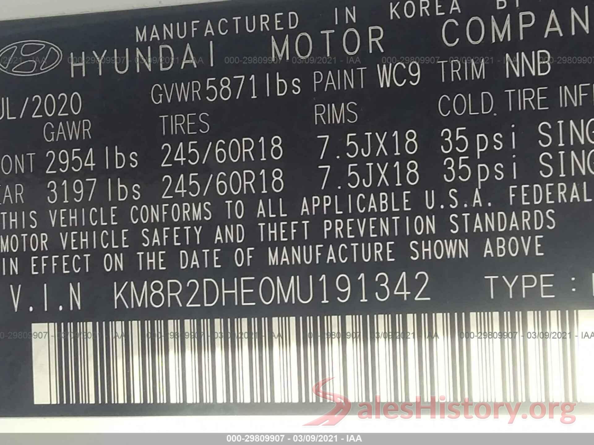 KM8R2DHE0MU191342 2021 HYUNDAI PALISADE