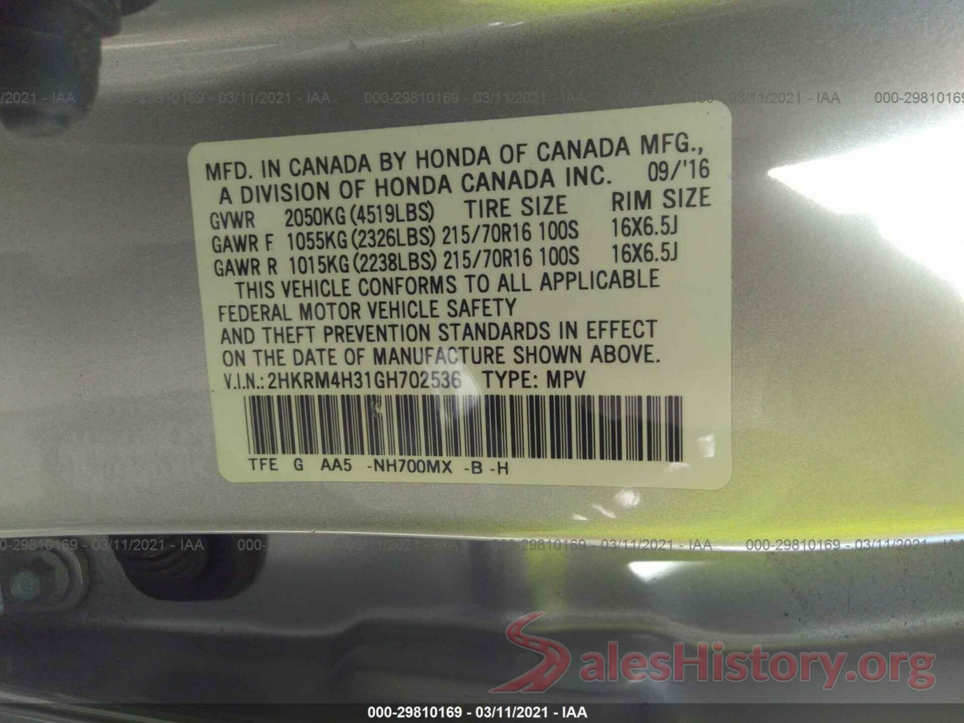 2HKRM4H31GH702536 2016 HONDA CR-V