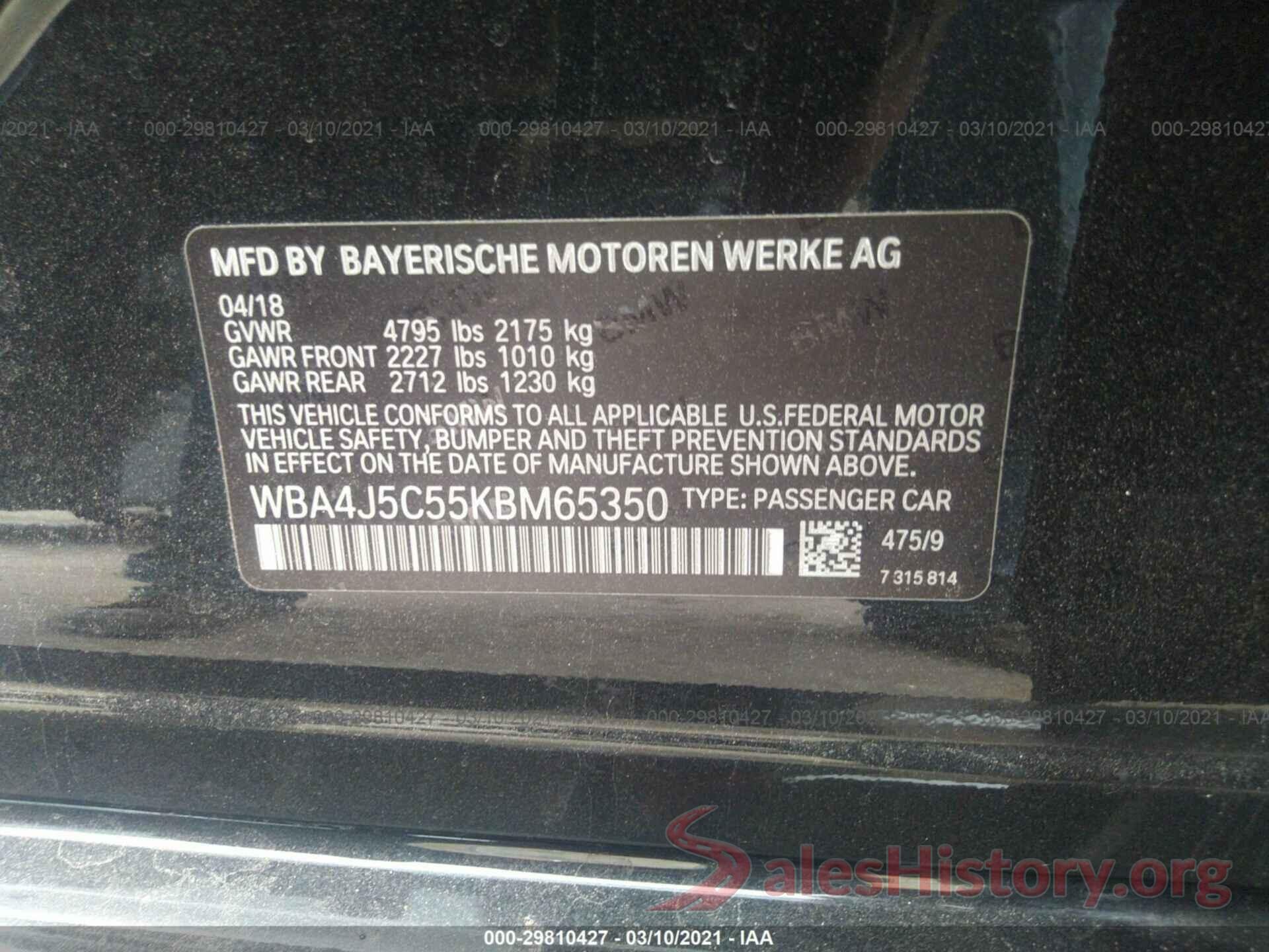 WBA4J5C55KBM65350 2019 BMW 4 SERIES