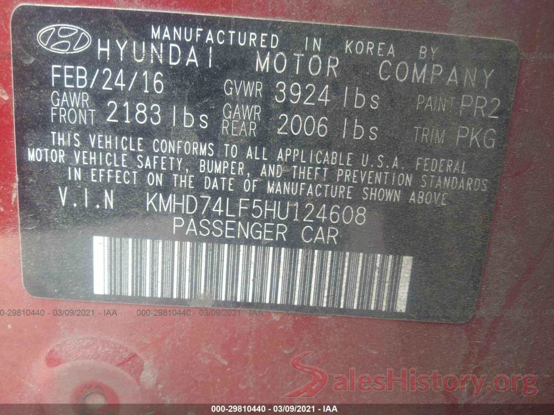 KMHD74LF5HU124608 2017 HYUNDAI ELANTRA