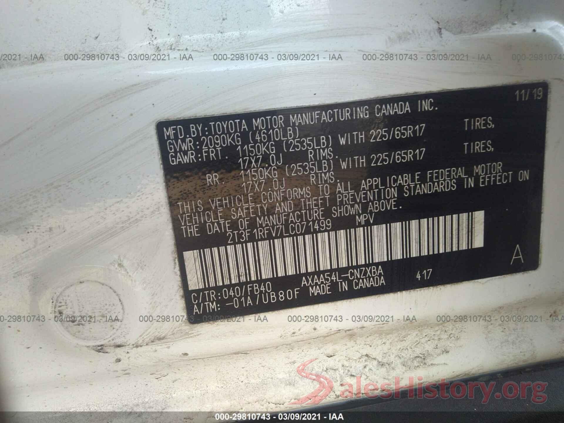 2T3F1RFV7LC071499 2020 TOYOTA RAV4