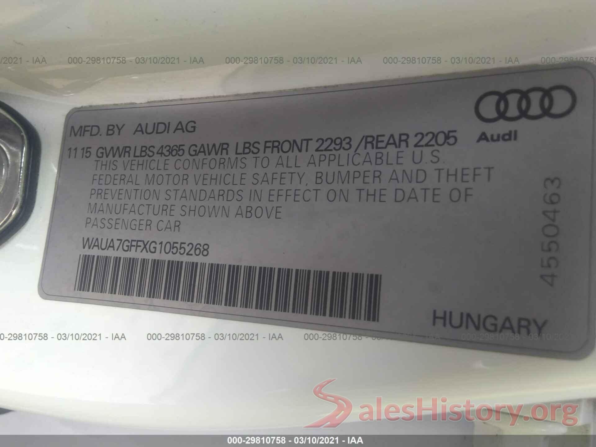 WAUA7GFFXG1055268 2016 AUDI A3