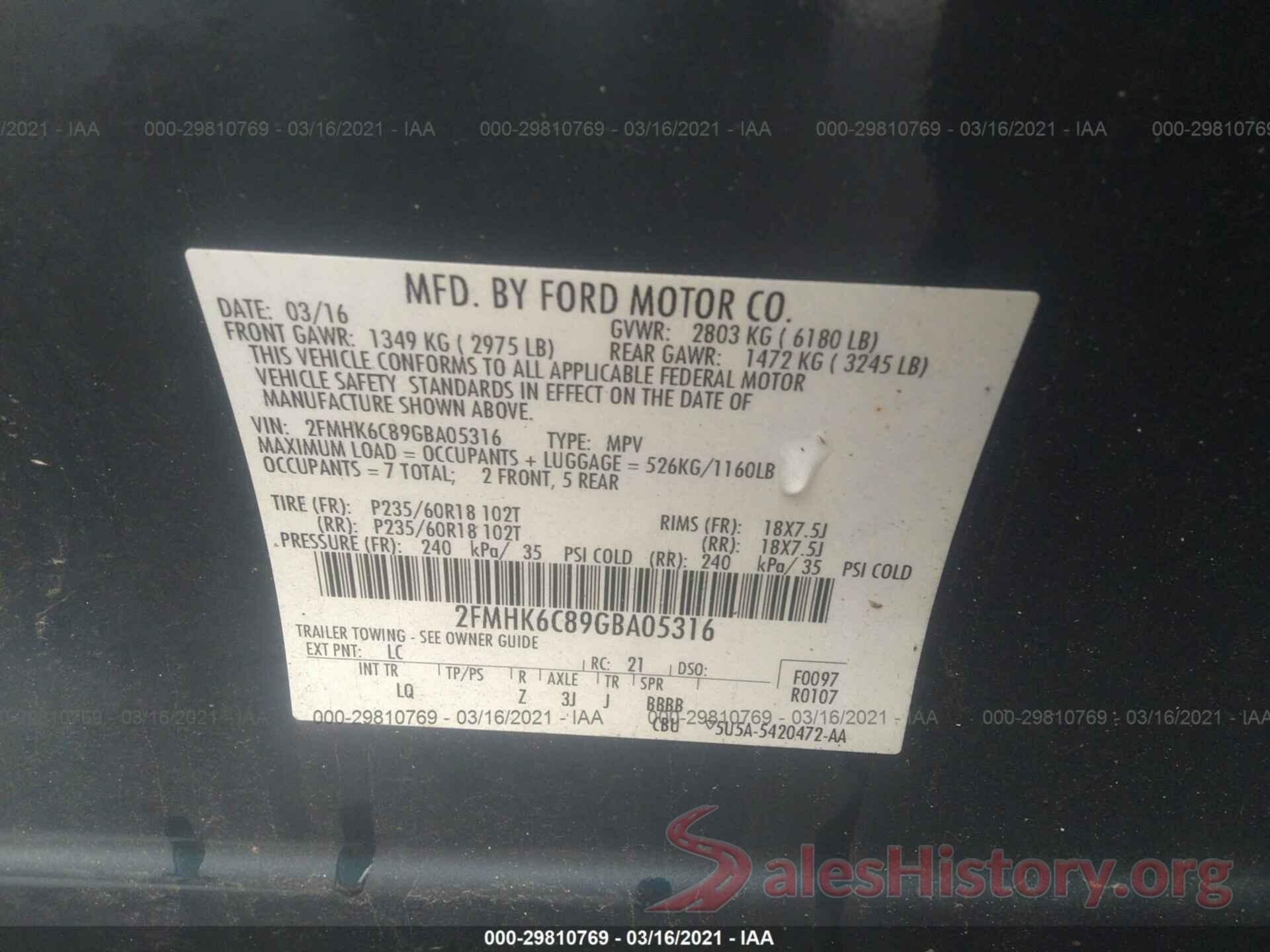 2FMHK6C89GBA05316 2016 FORD FLEX