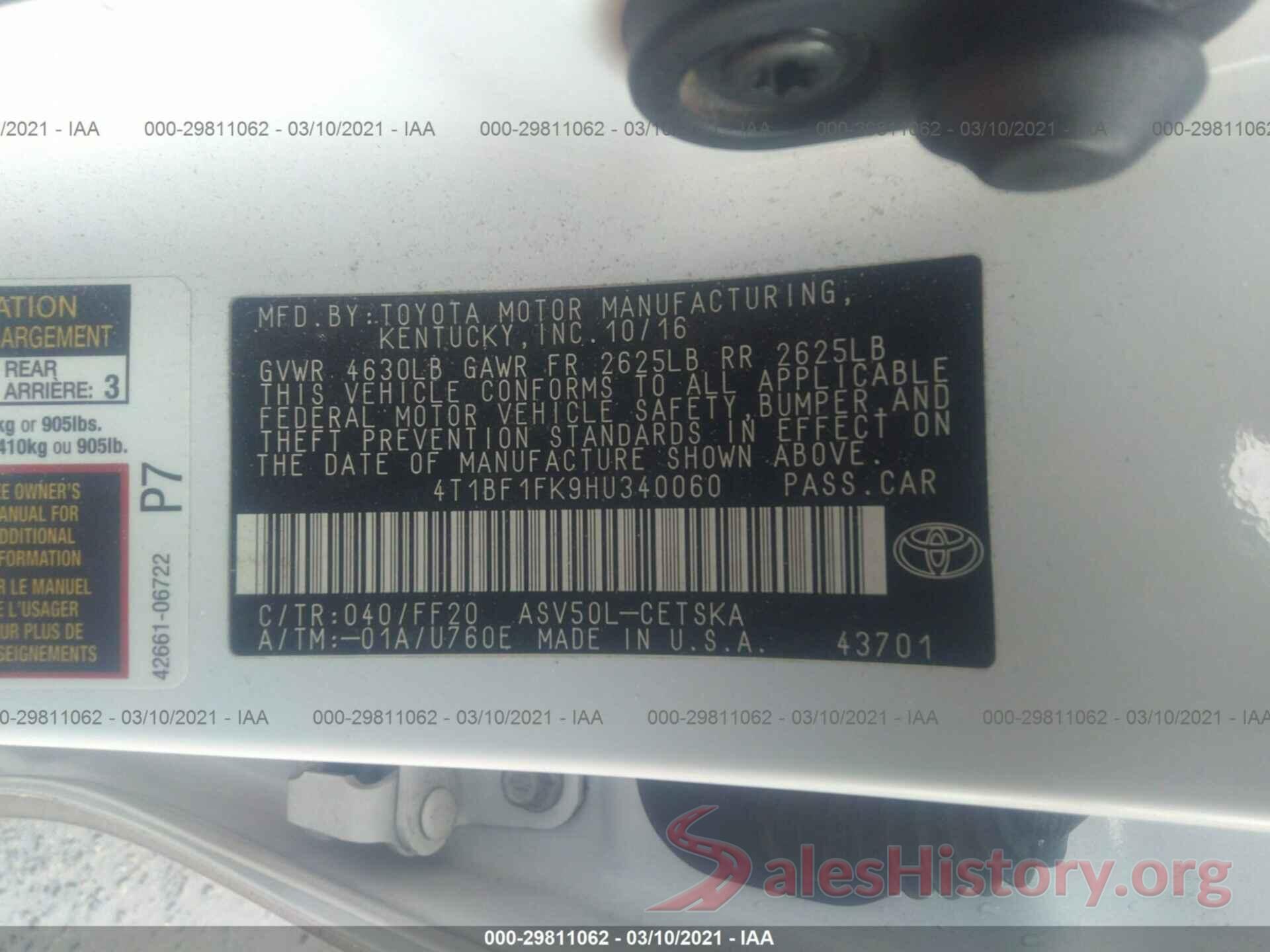 4T1BF1FK9HU340060 2017 TOYOTA CAMRY