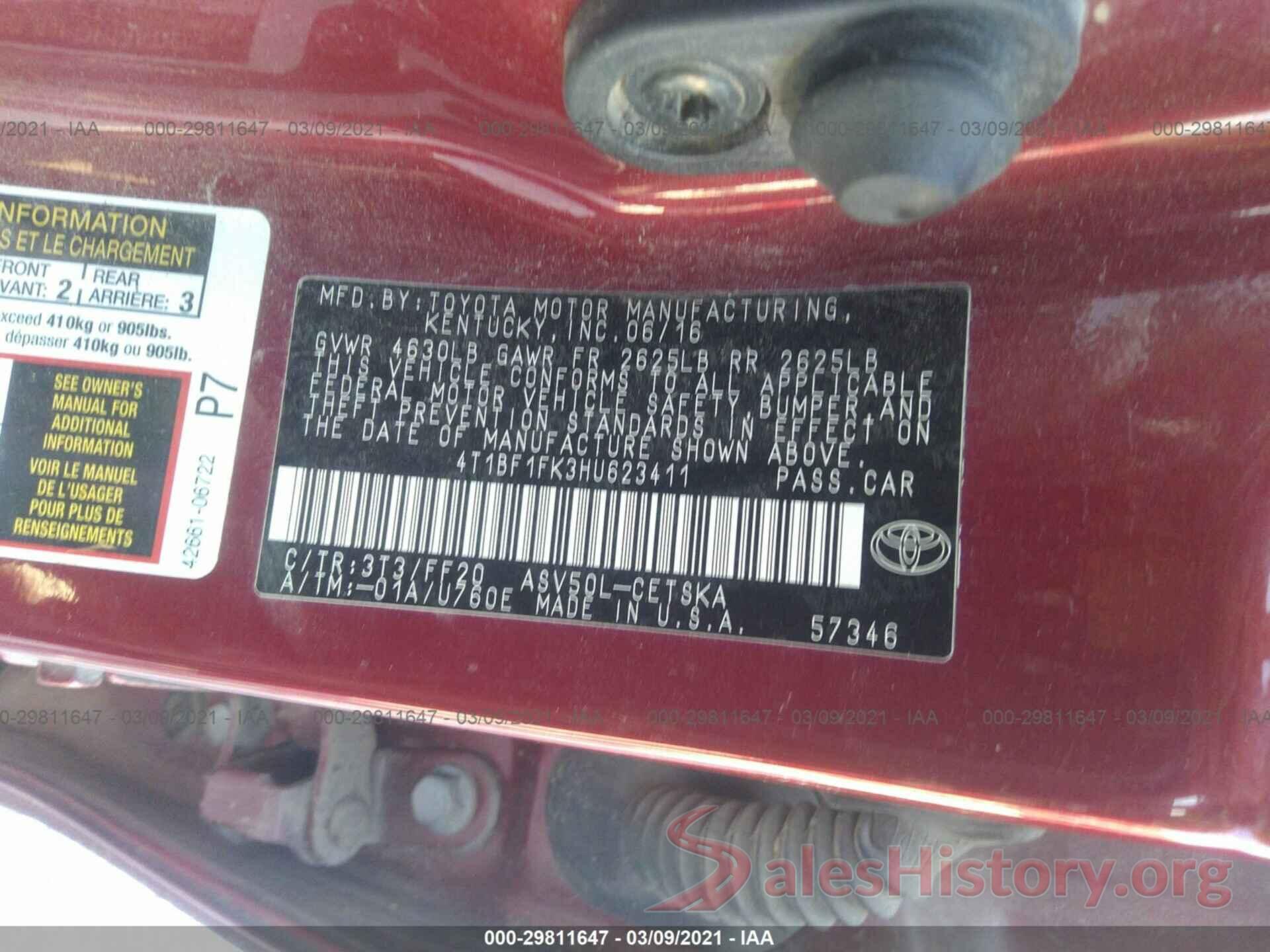 4T1BF1FK3HU623411 2017 TOYOTA CAMRY