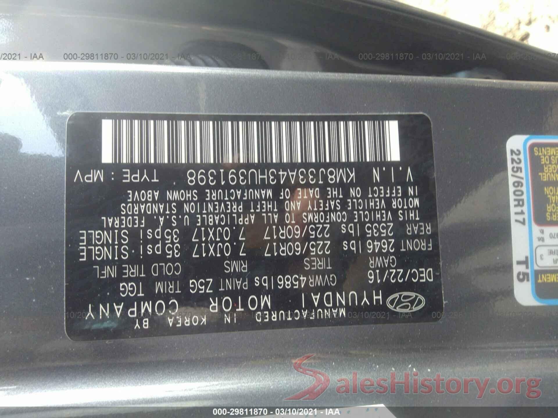 KM8J33A43HU391398 2017 HYUNDAI TUCSON