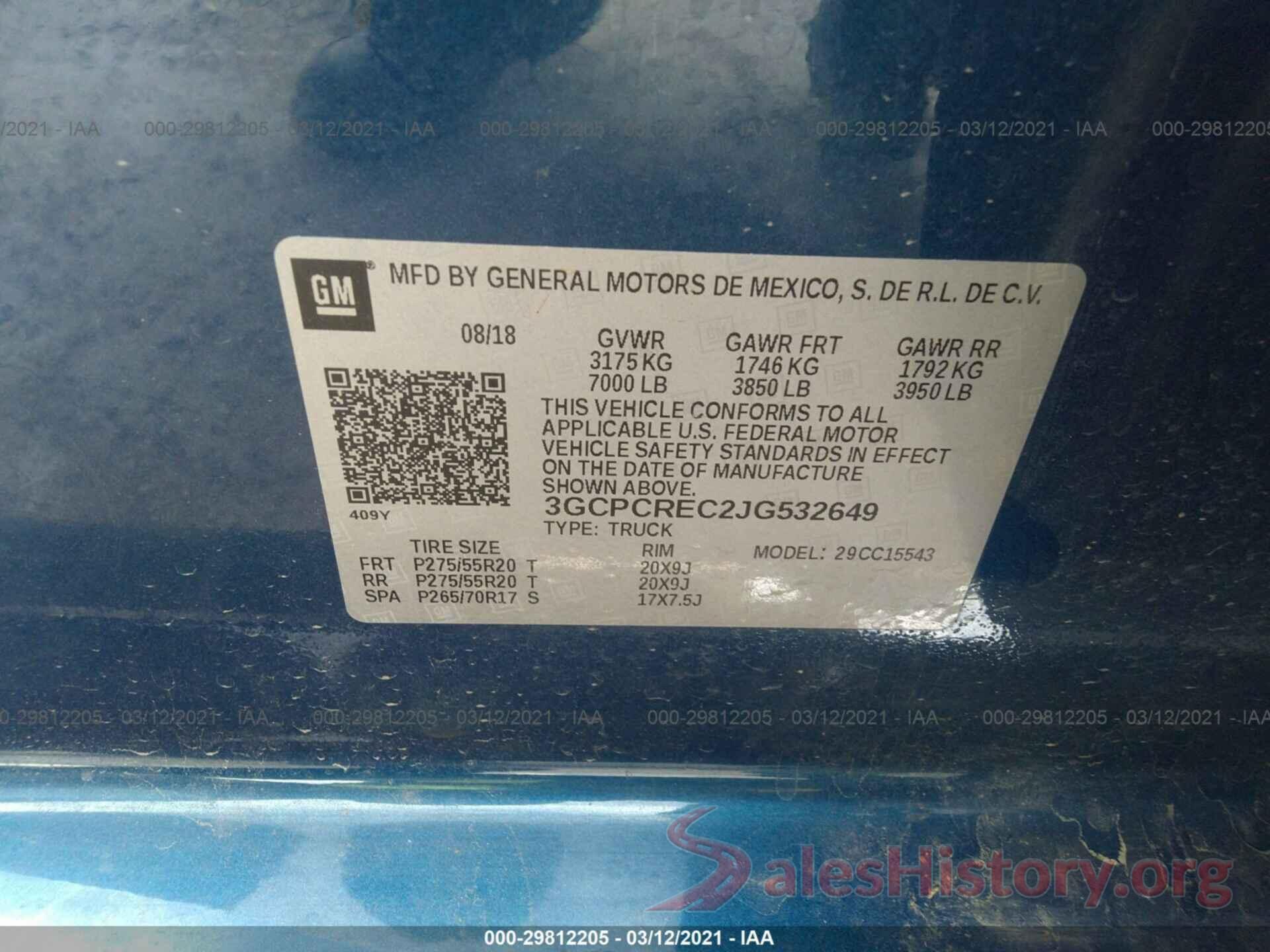 3GCPCREC2JG532649 2018 CHEVROLET SILVERADO 1500