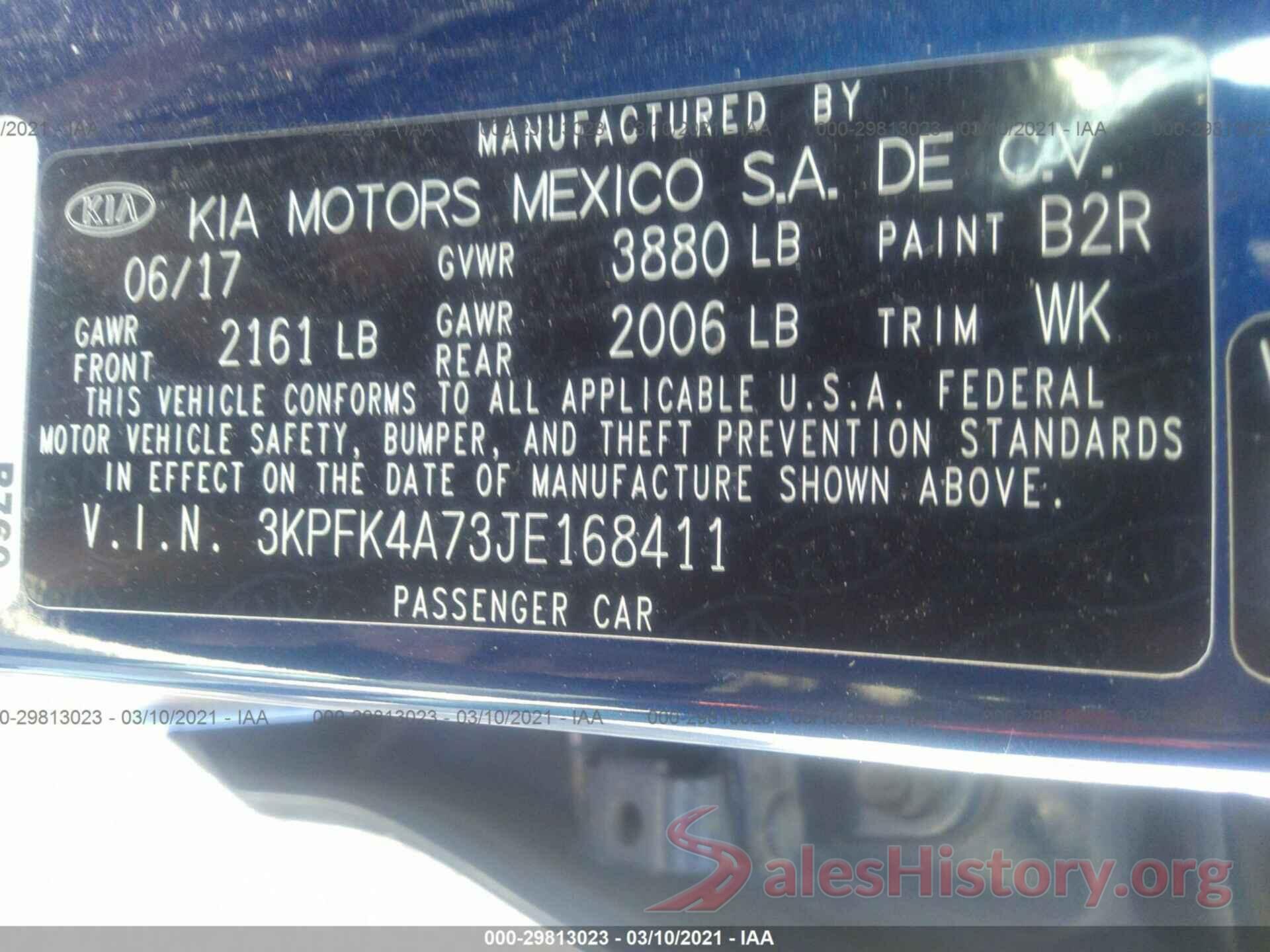 3KPFK4A73JE168411 2018 KIA FORTE