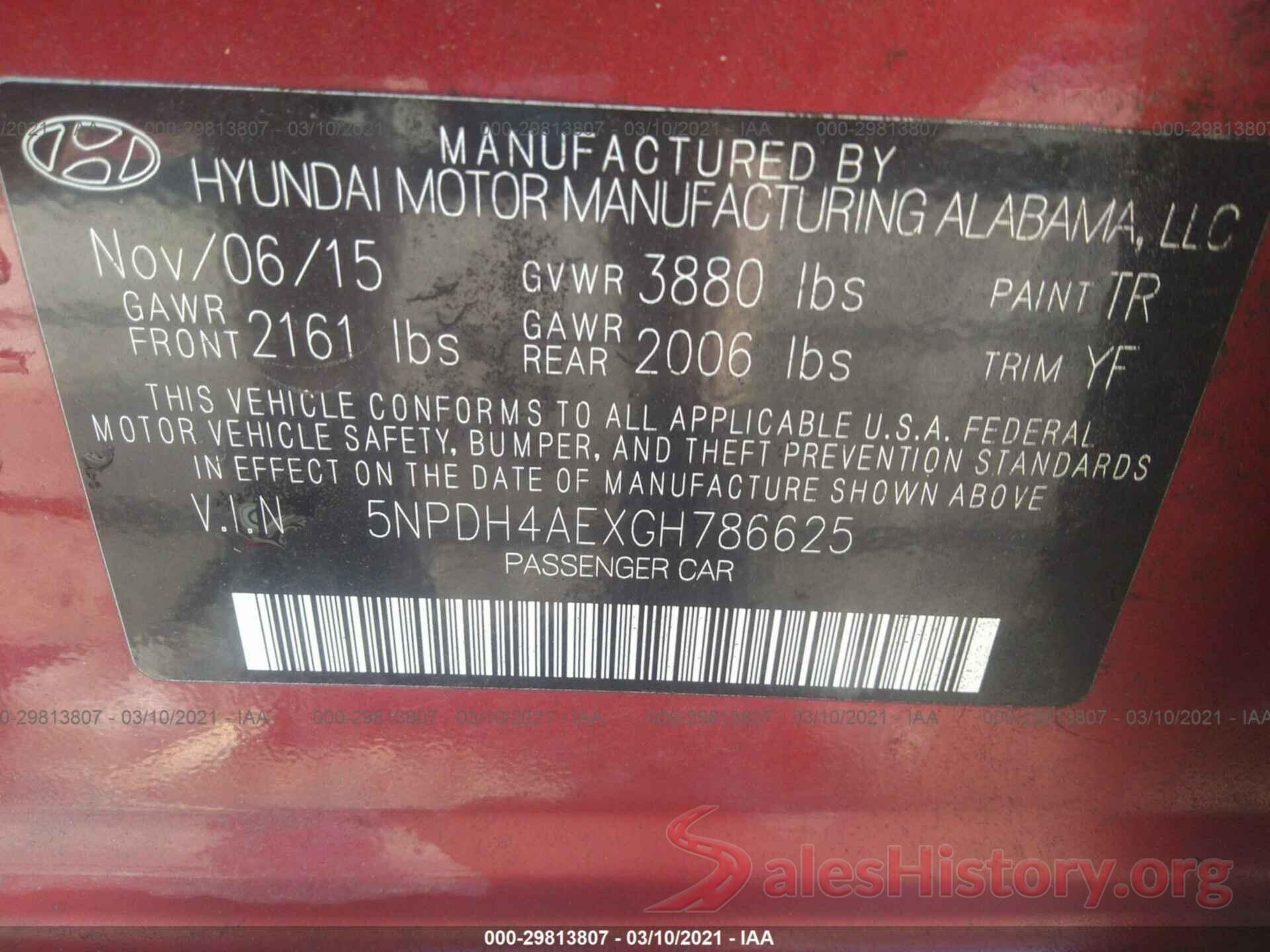 5NPDH4AEXGH786625 2016 HYUNDAI ELANTRA