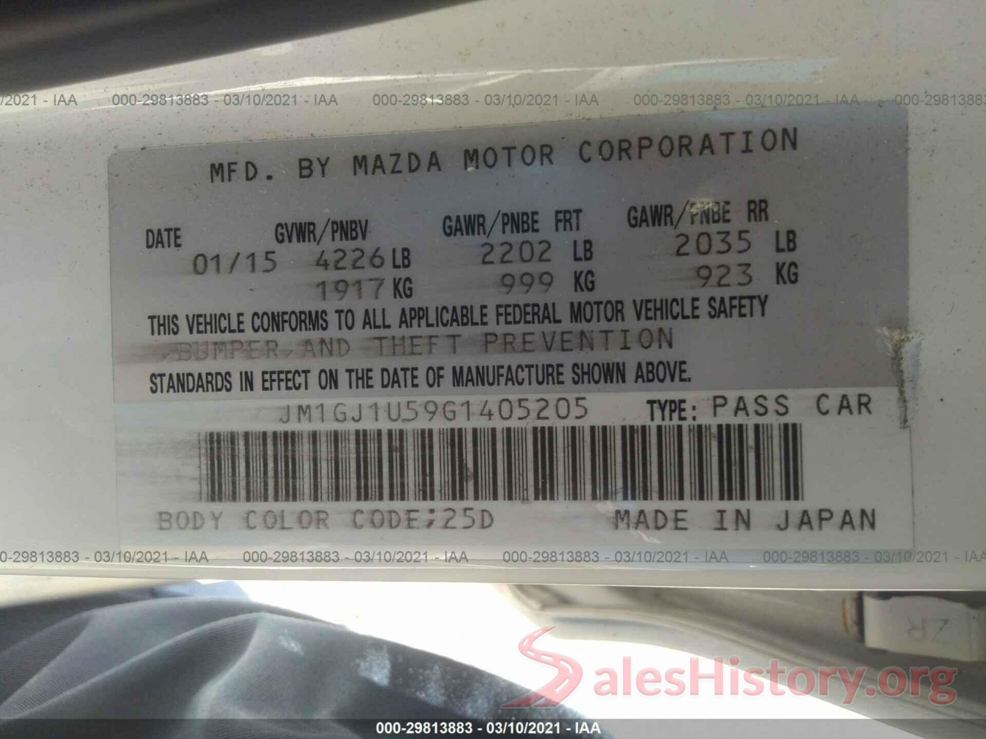 JM1GJ1U59G1405205 2016 MAZDA MAZDA6