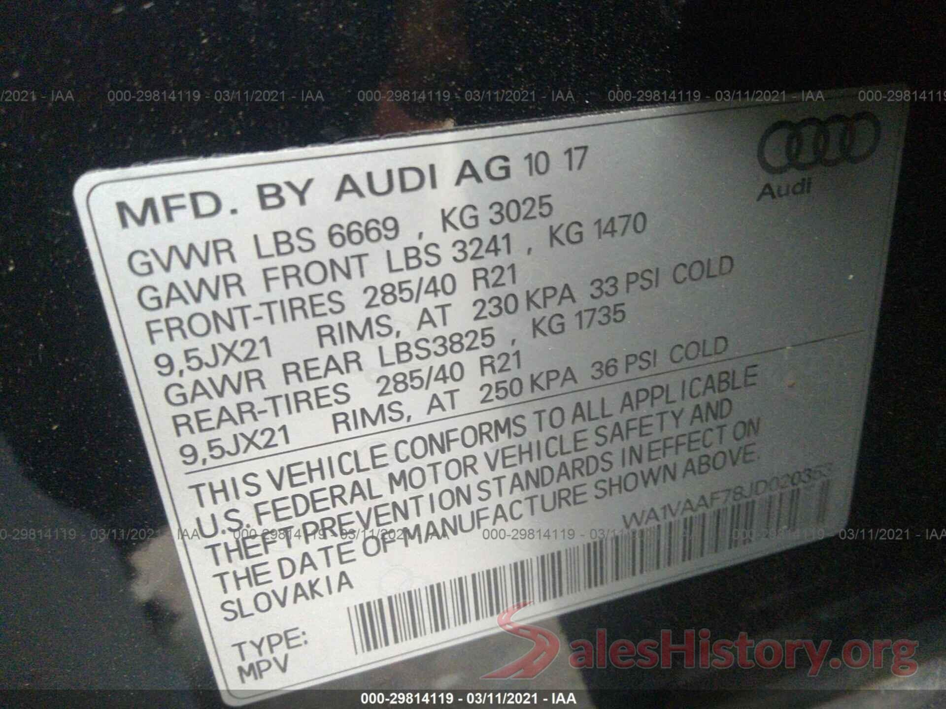 WA1VAAF78JD020353 2018 AUDI Q7