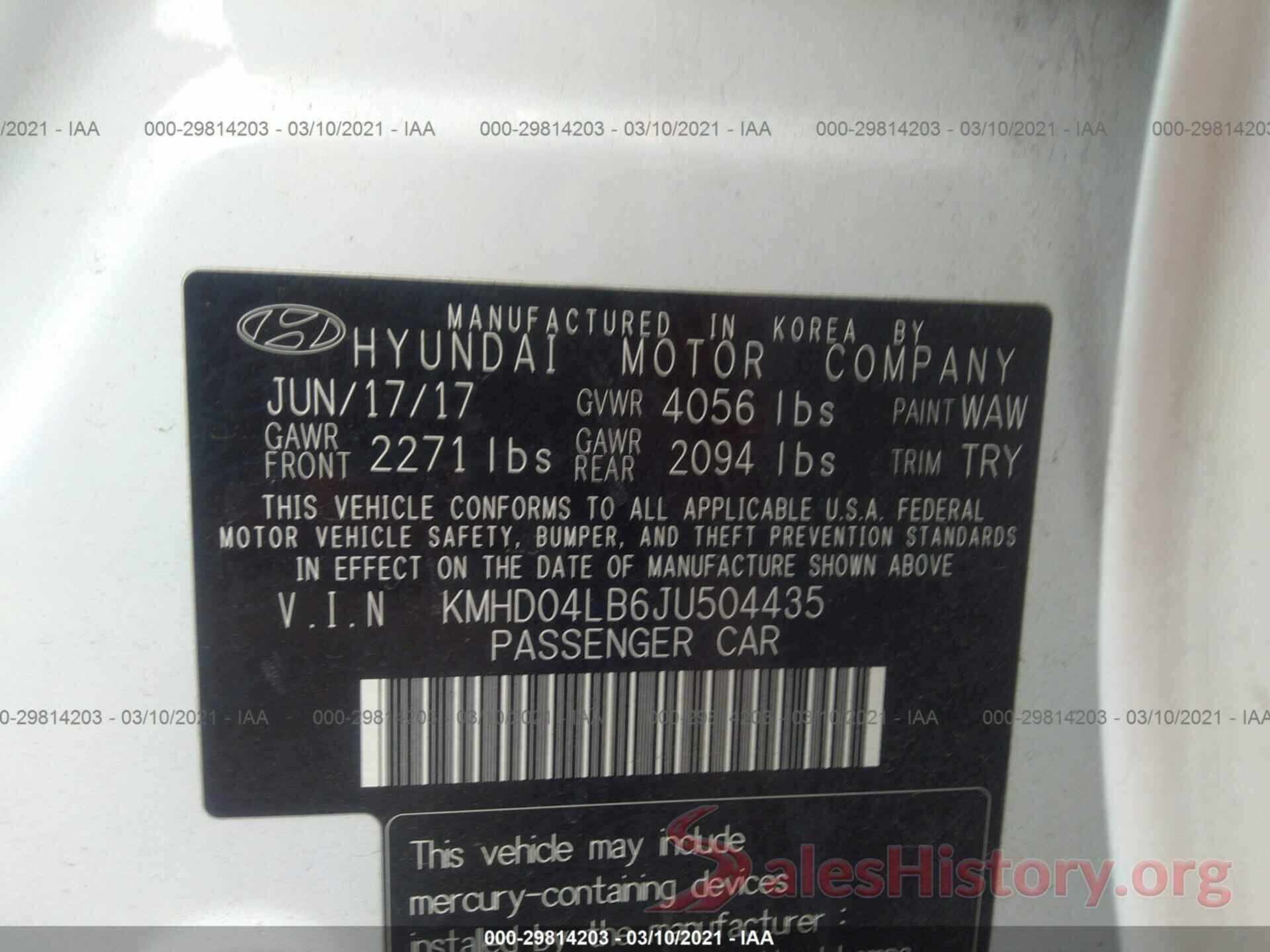 KMHD04LB6JU504435 2018 HYUNDAI ELANTRA