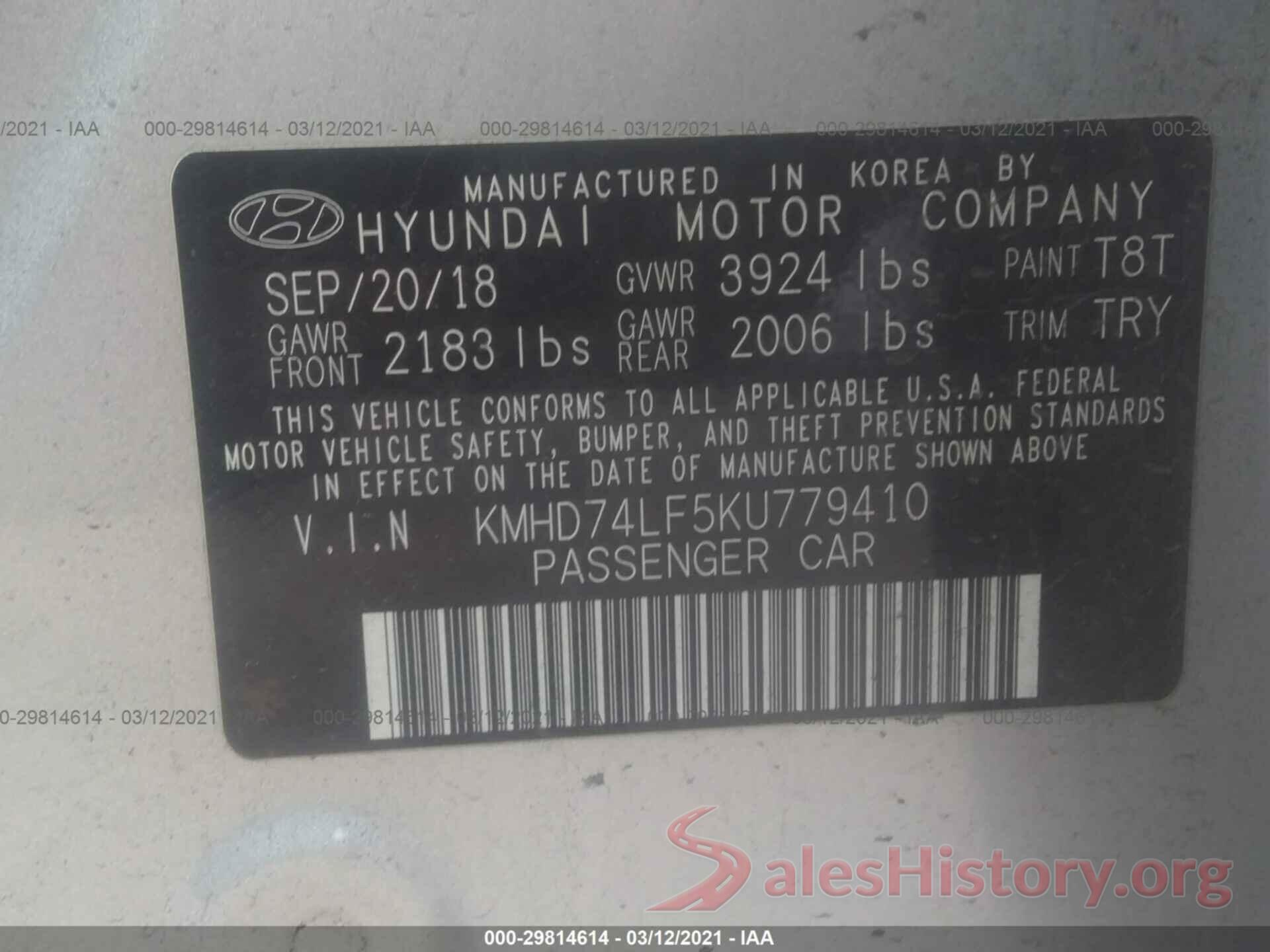 KMHD74LF5KU779410 2019 HYUNDAI ELANTRA