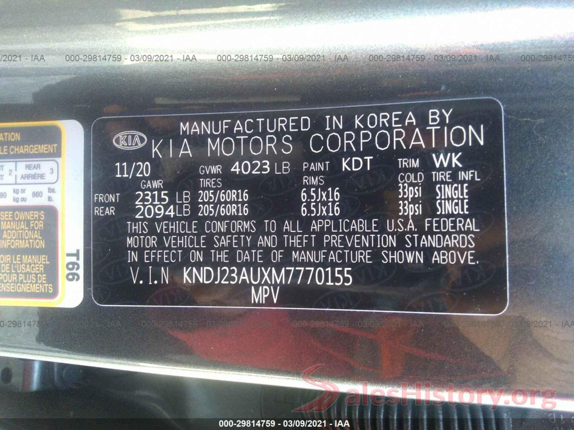 KNDJ23AUXM7770155 2021 KIA SOUL