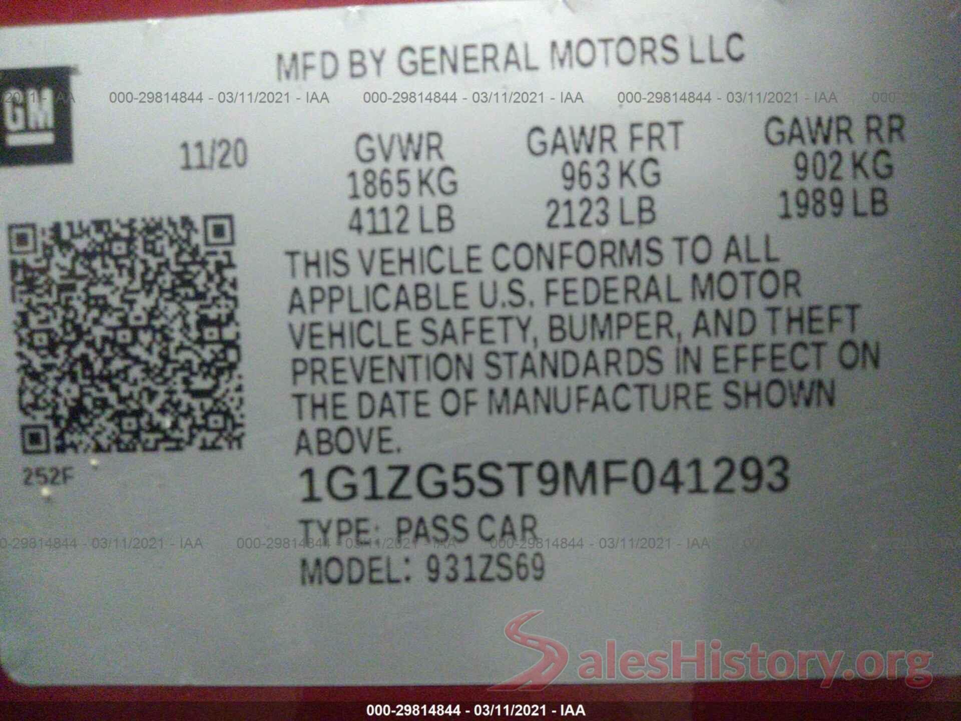 1G1ZG5ST9MF041293 2021 CHEVROLET MALIBU