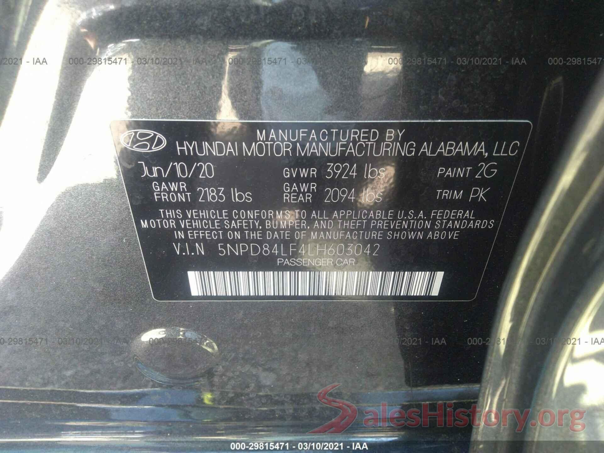 5NPD84LF4LH603042 2020 HYUNDAI ELANTRA