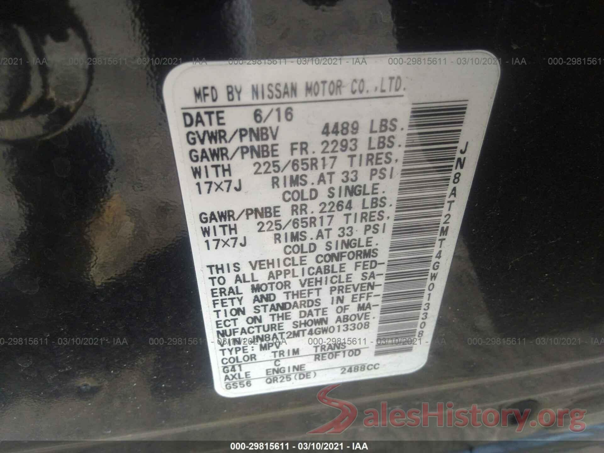 JN8AT2MT4GW013308 2016 NISSAN ROGUE