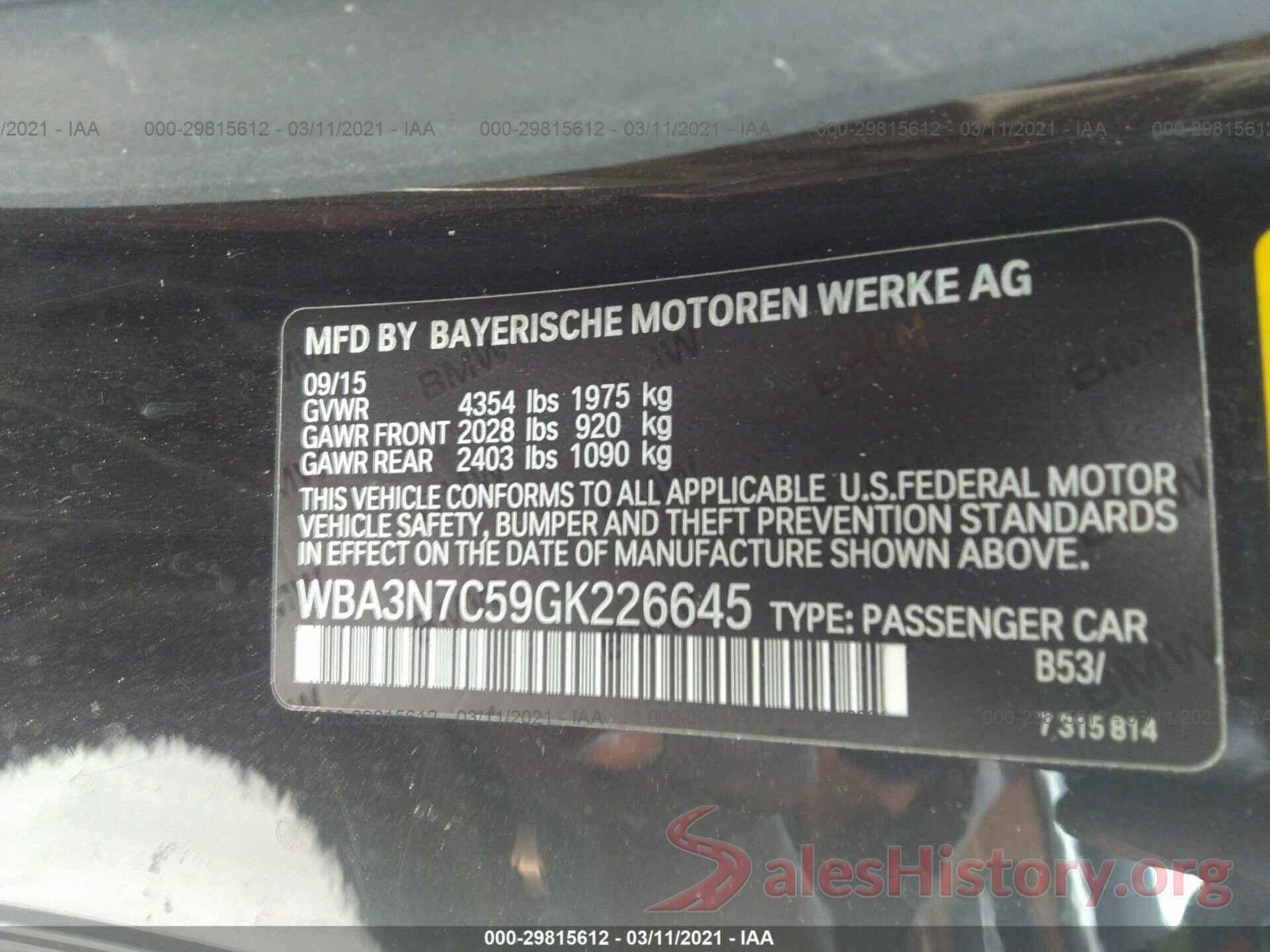 WBA3N7C59GK226645 2016 BMW 4 SERIES