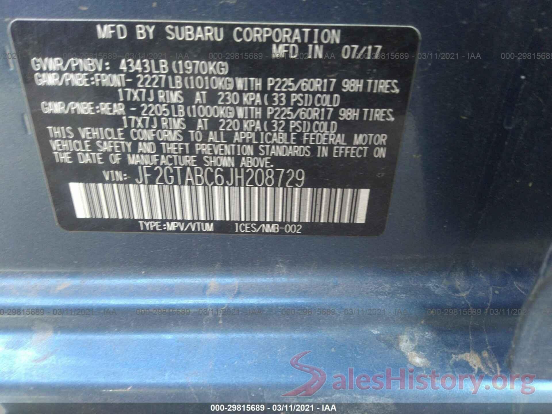 JF2GTABC6JH208729 2018 SUBARU CROSSTREK