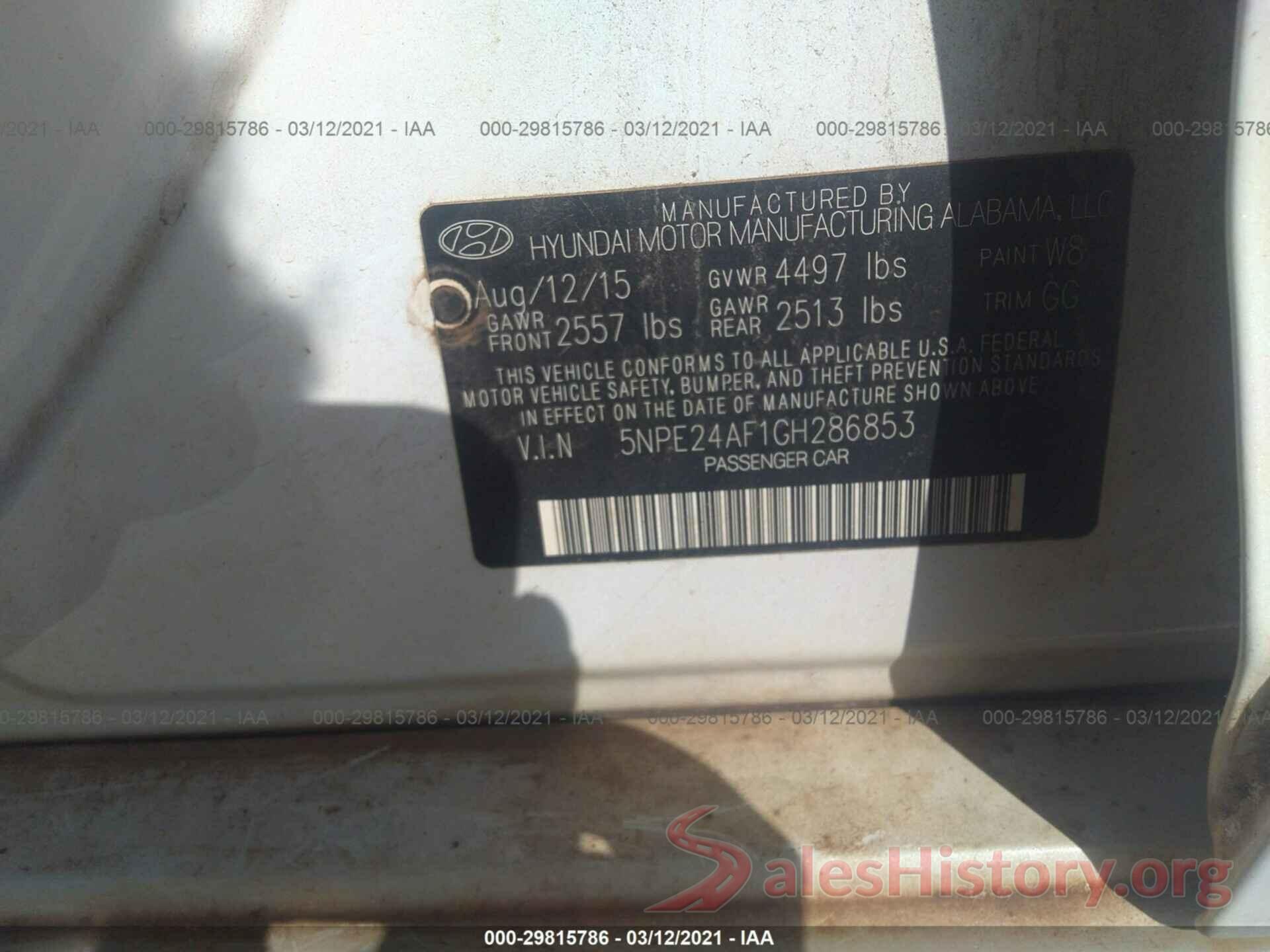 5NPE24AF1GH286853 2016 HYUNDAI SONATA