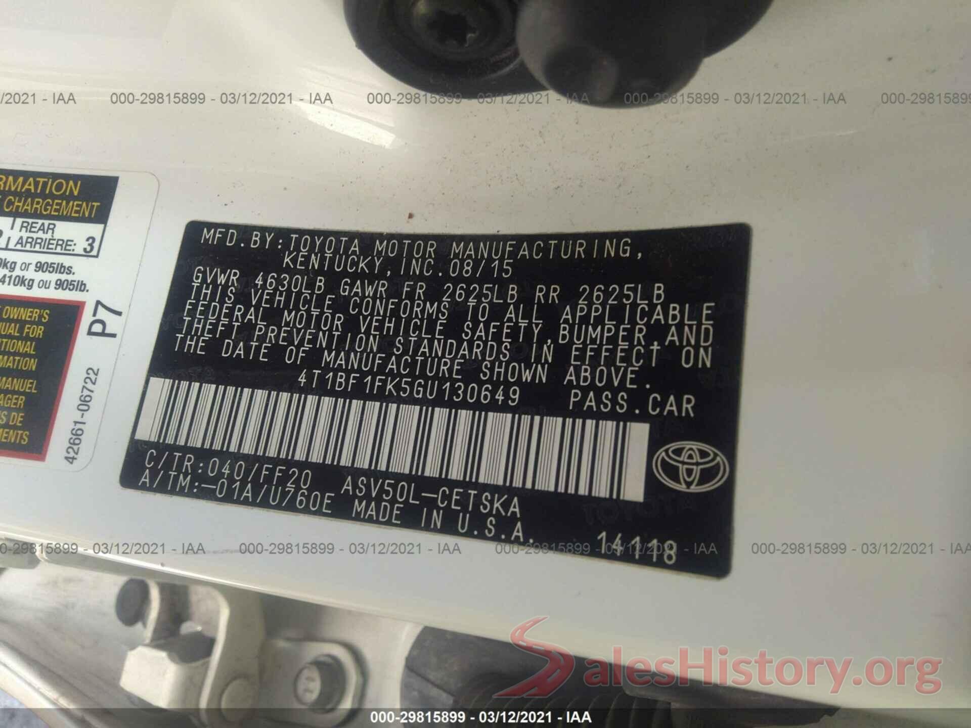 4T1BF1FK5GU130649 2016 TOYOTA CAMRY