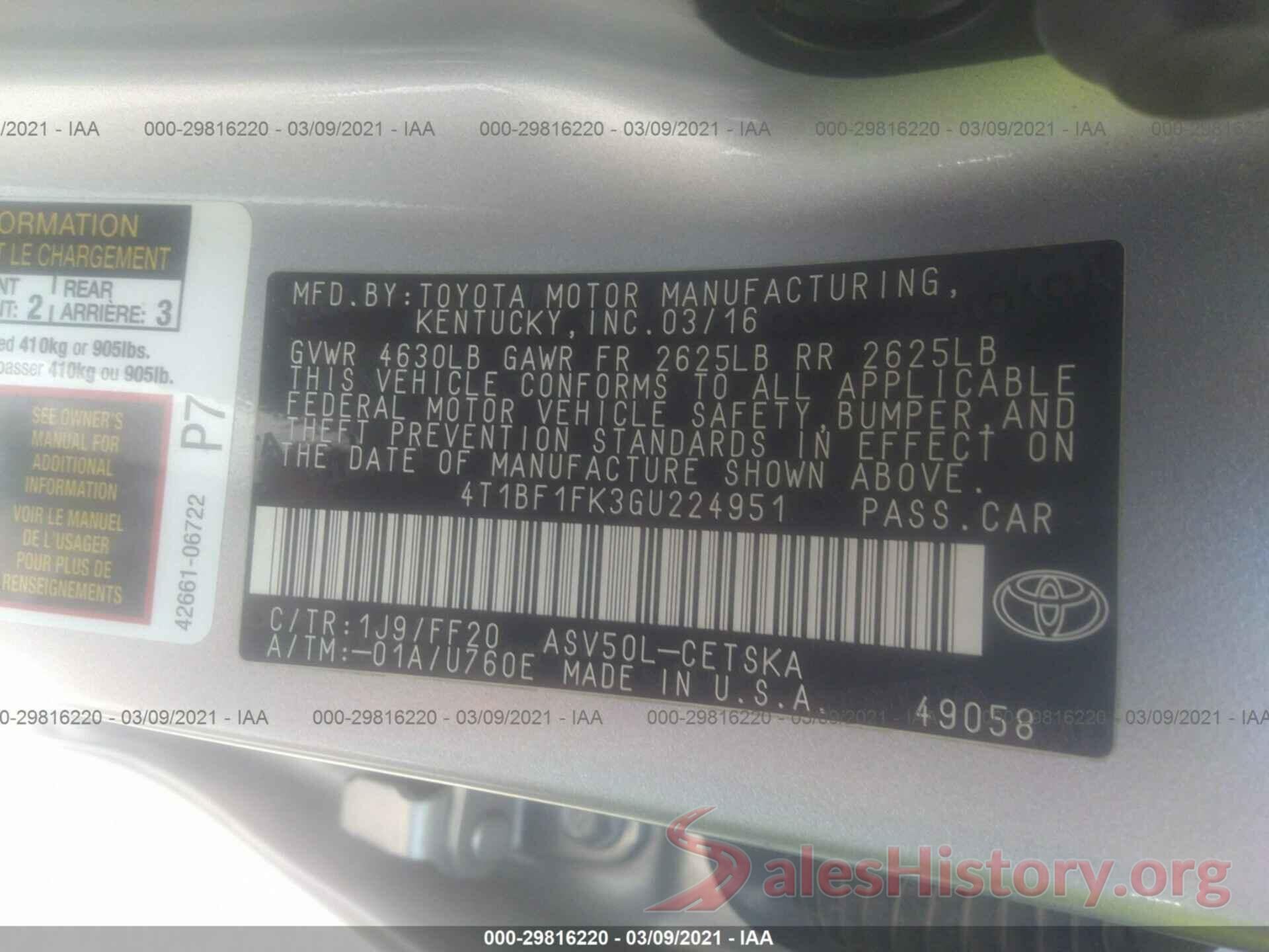 4T1BF1FK3GU224951 2016 TOYOTA CAMRY