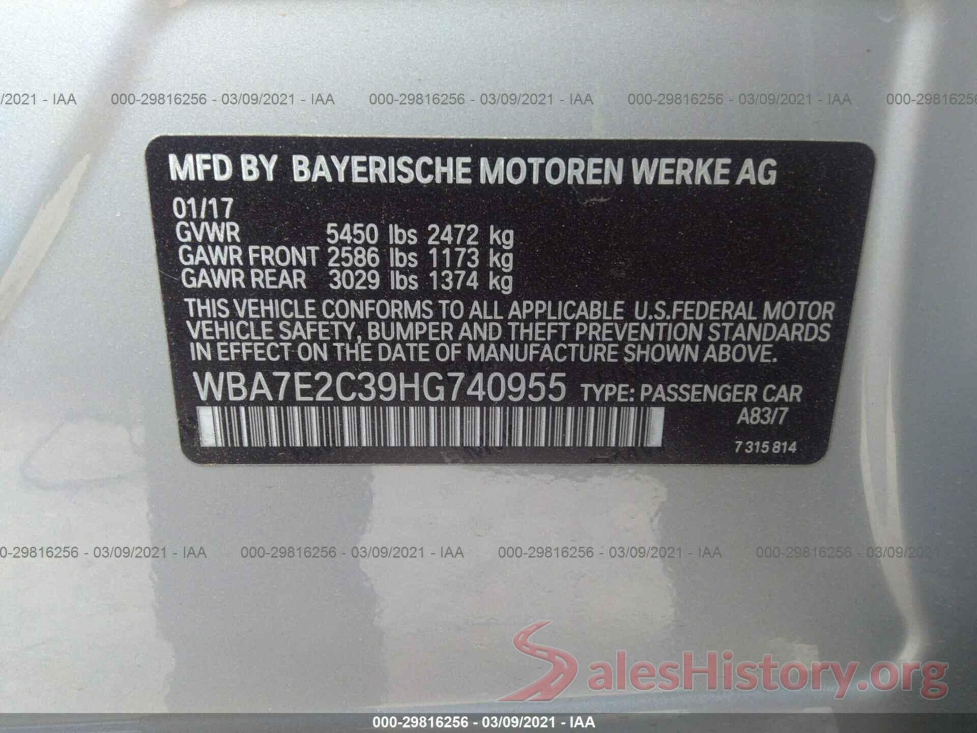 WBA7E2C39HG740955 2017 BMW 7 SERIES