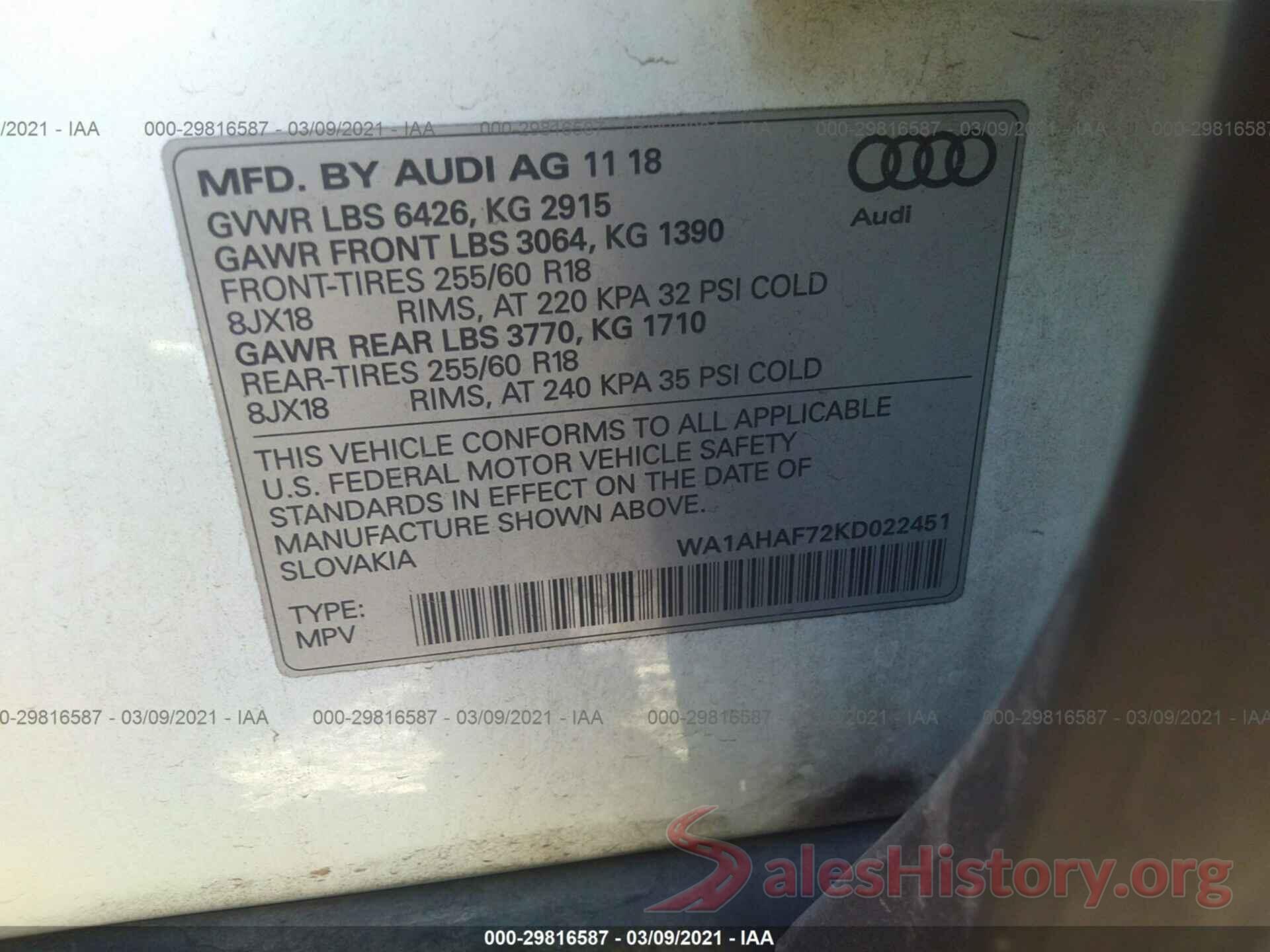 WA1AHAF72KD022451 2019 AUDI Q7