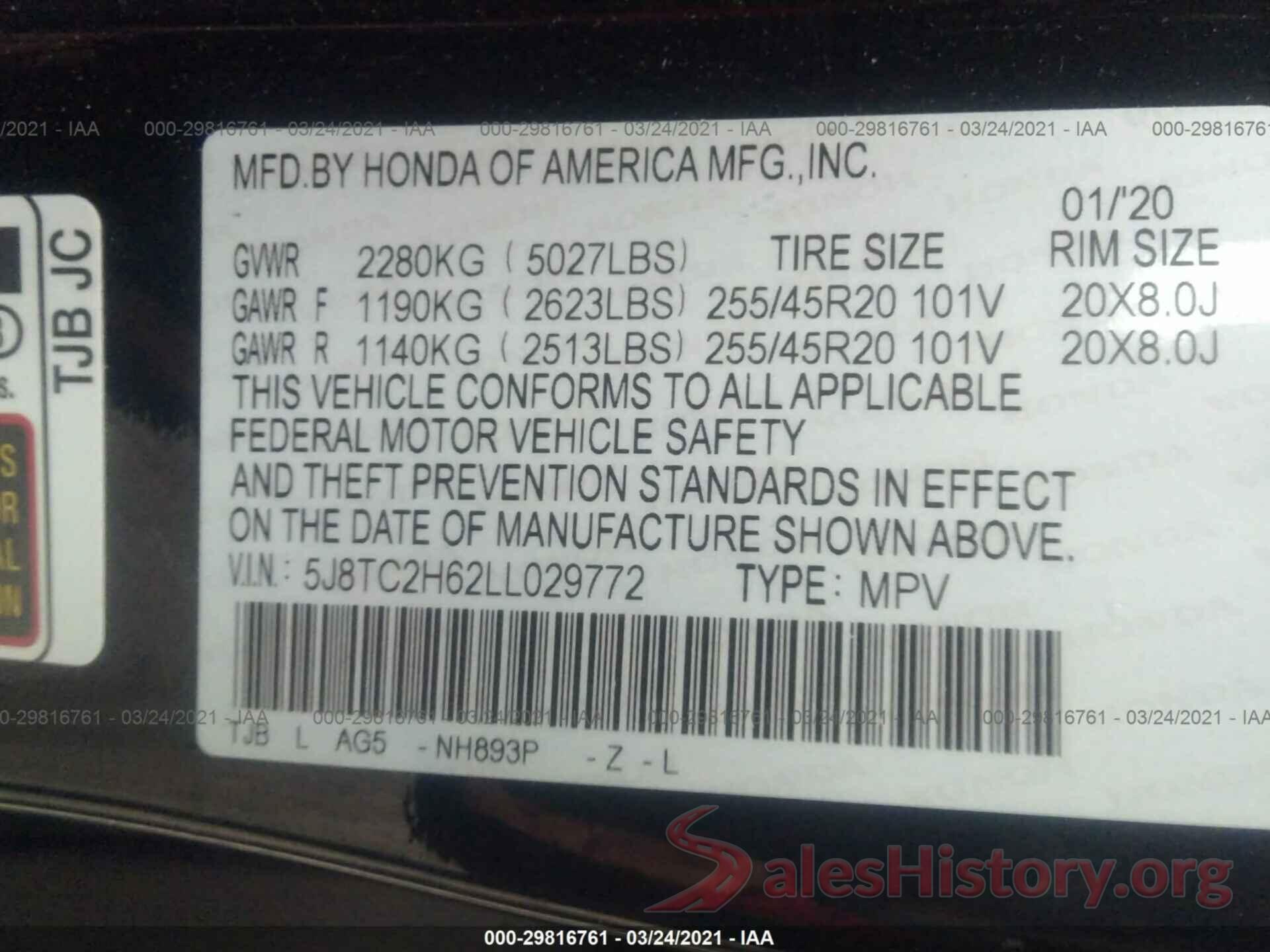 5J8TC2H62LL029772 2020 ACURA RDX