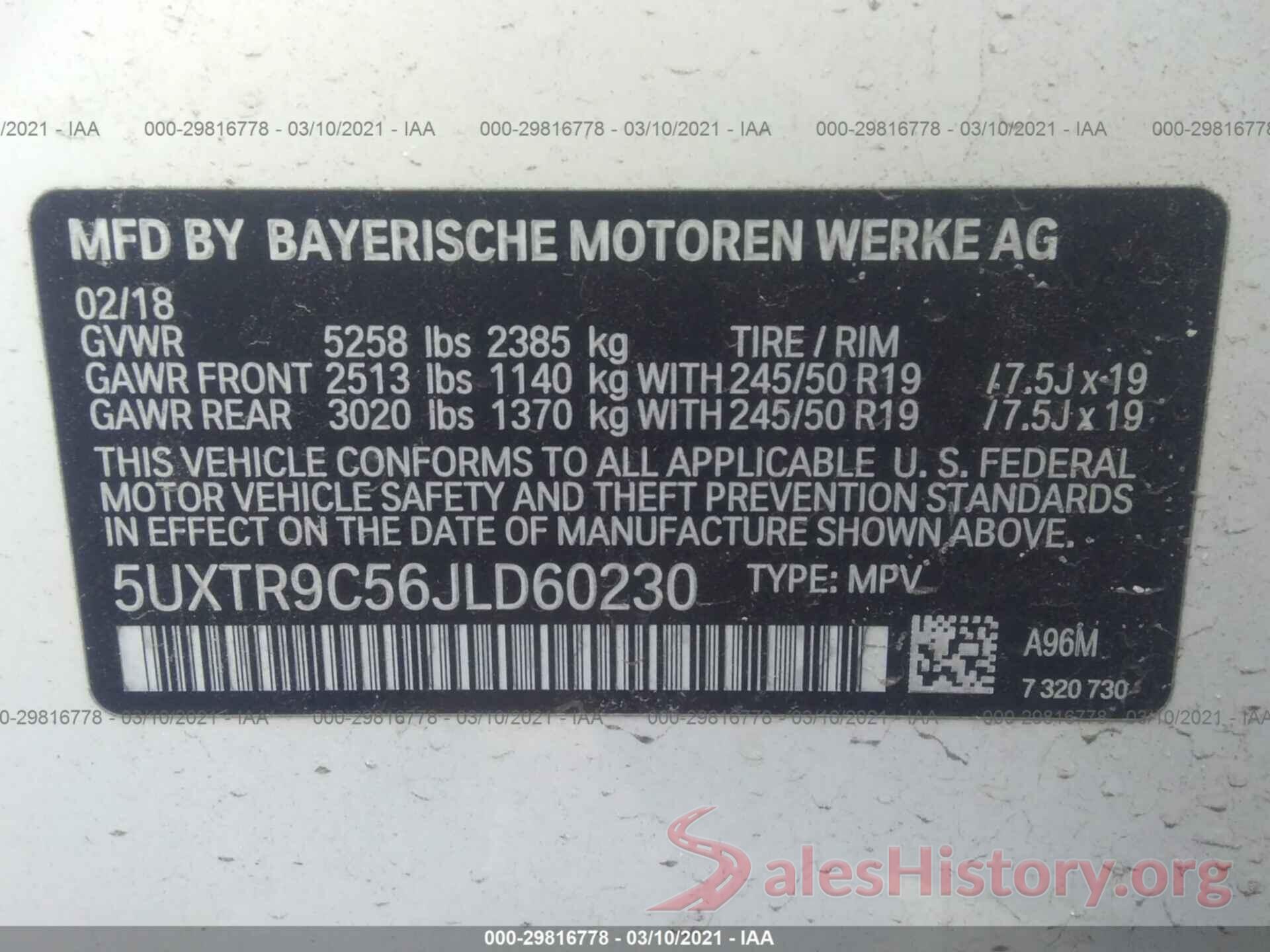 5UXTR9C56JLD60230 2018 BMW X3