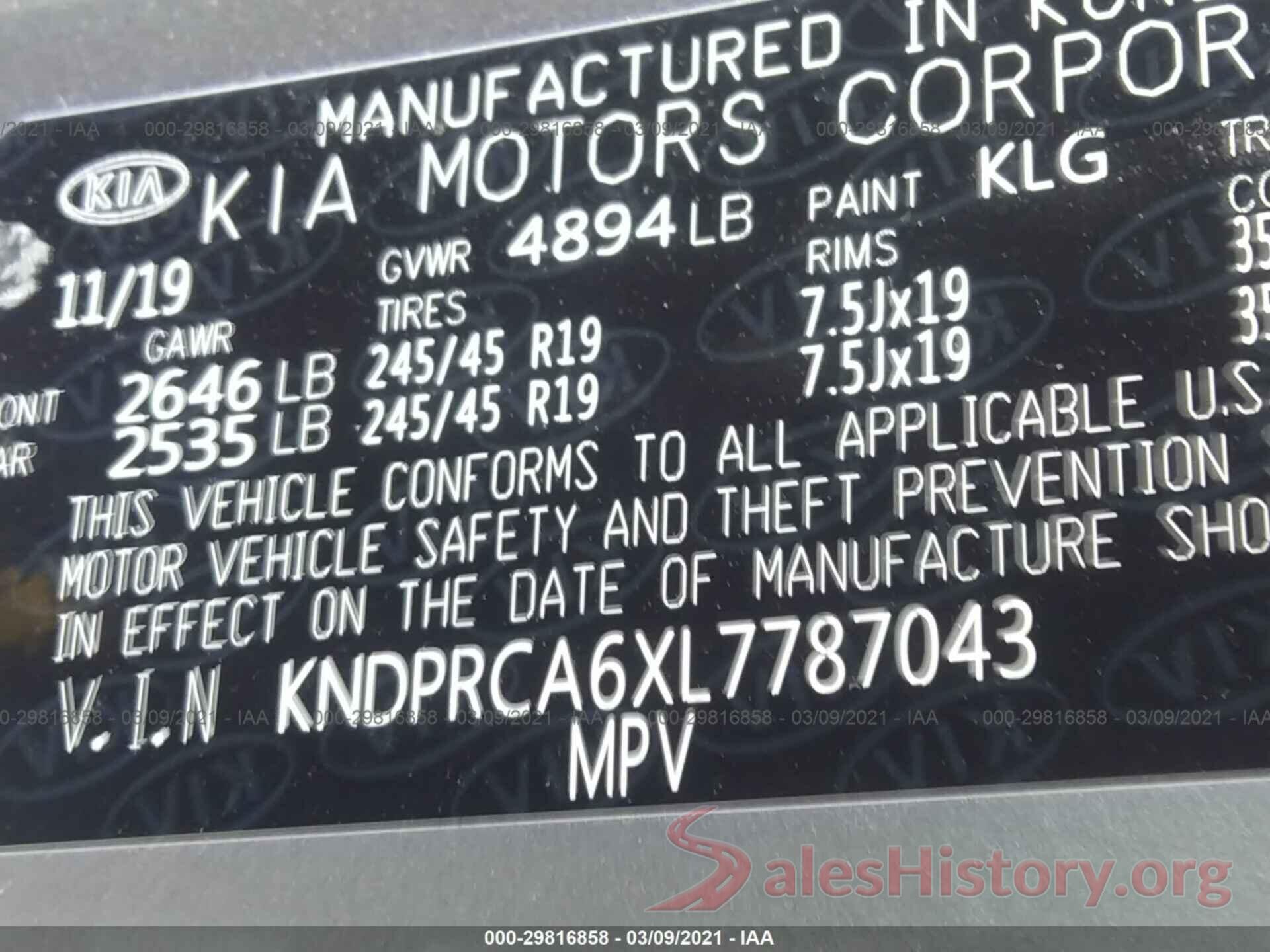 KNDPRCA6XL7787043 2020 KIA SPORTAGE