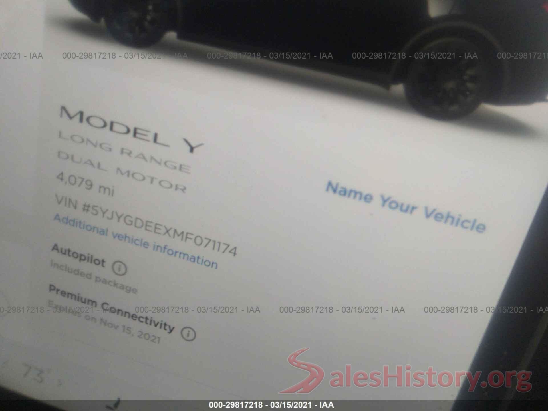 5YJYGDEEXMF071174 2021 TESLA MODEL Y