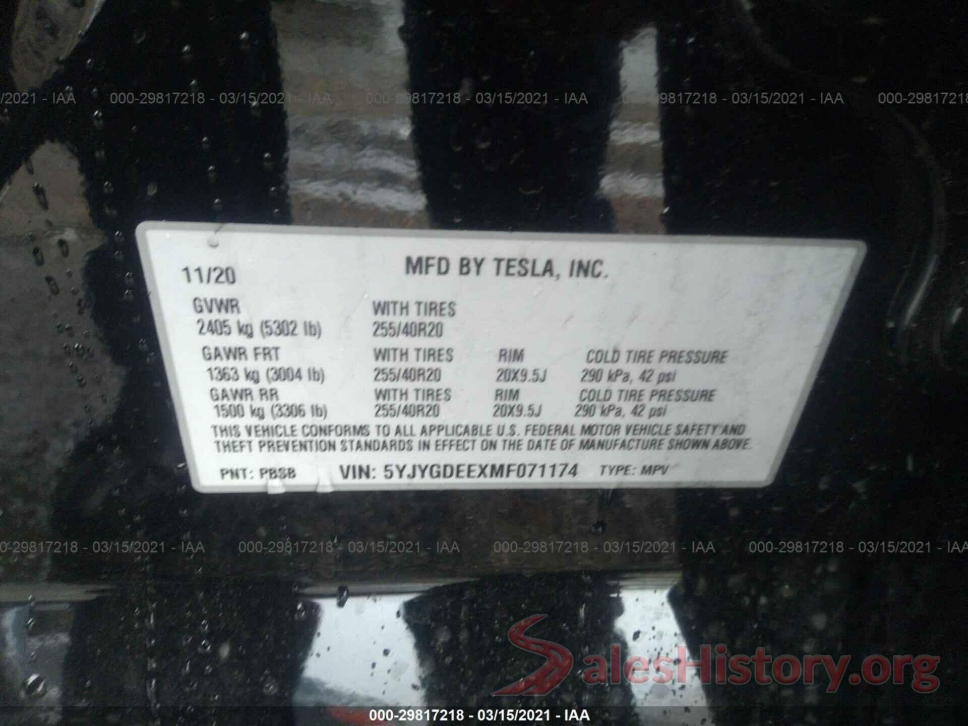 5YJYGDEEXMF071174 2021 TESLA MODEL Y