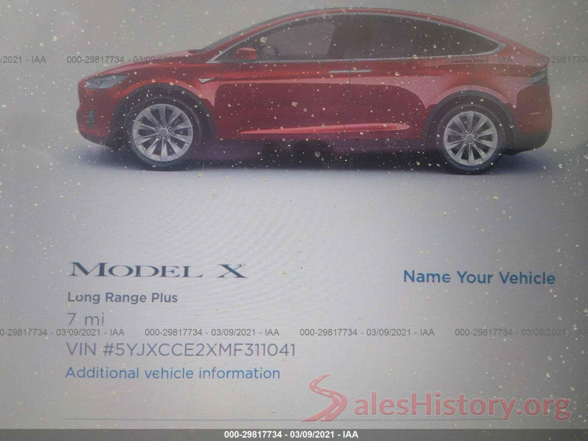 5YJXCCE2XMF311041 2020 TESLA MODEL X