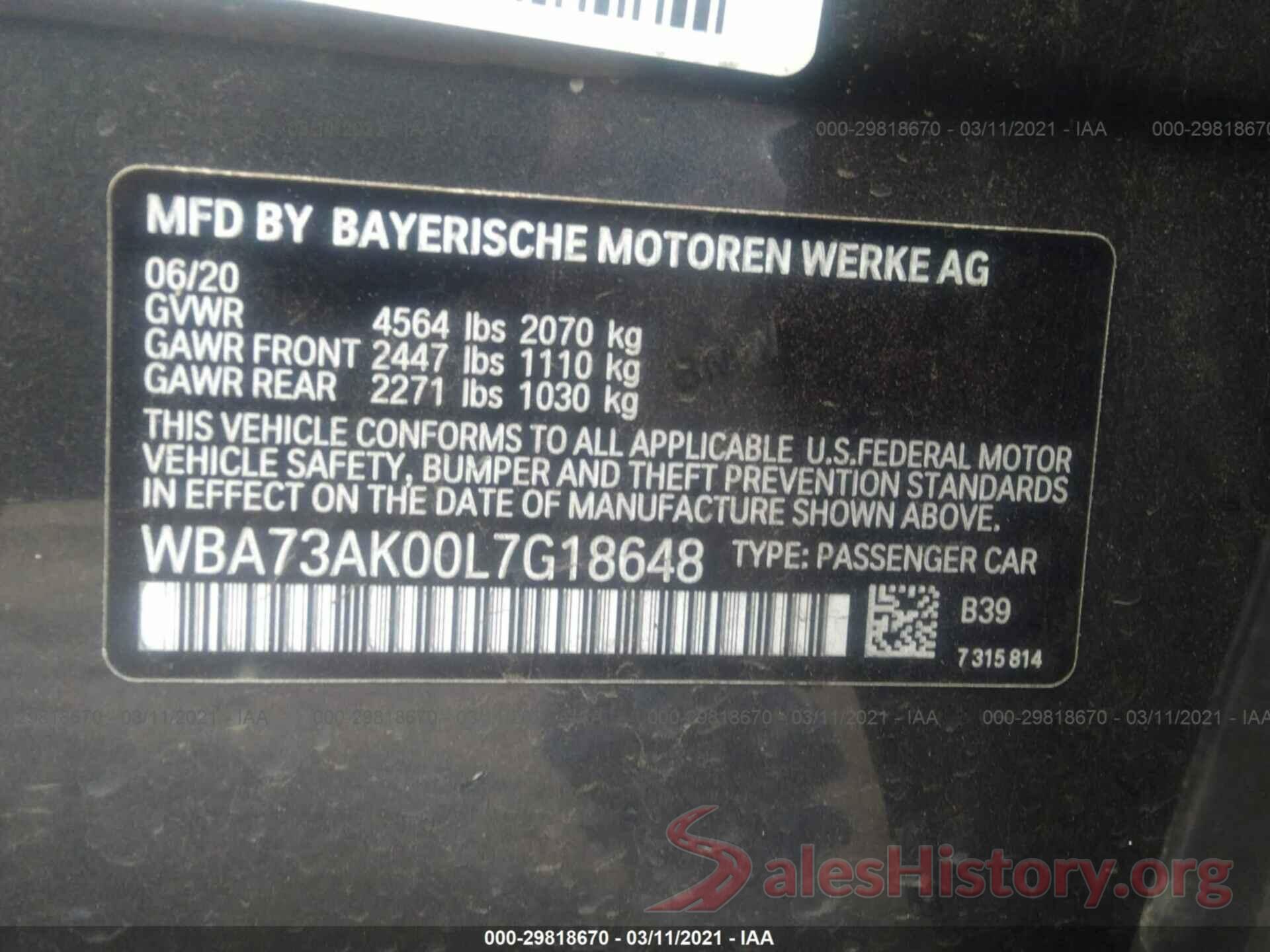 WBA73AK00L7G18648 2020 BMW 2 SERIES