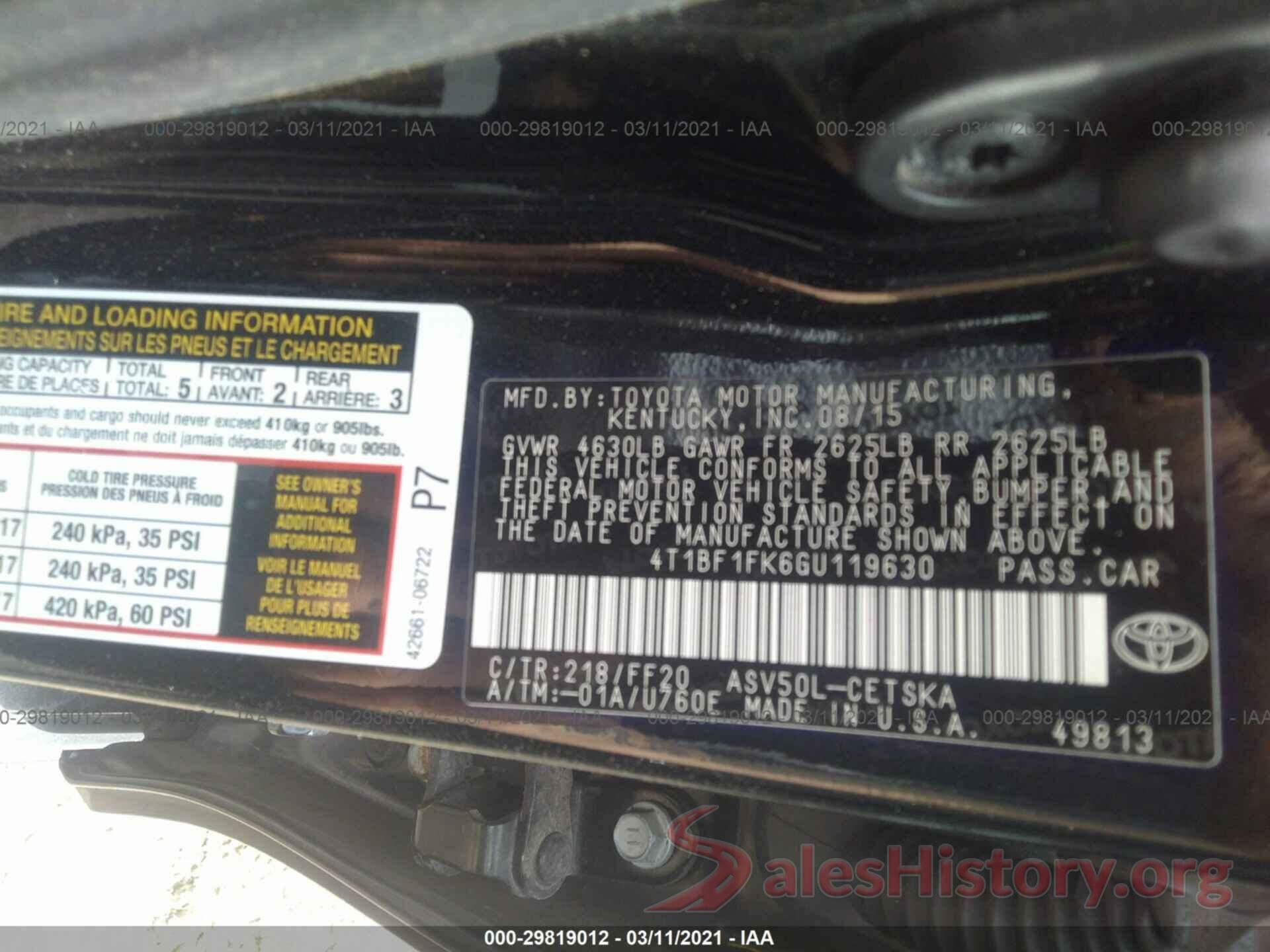 4T1BF1FK6GU119630 2016 TOYOTA CAMRY