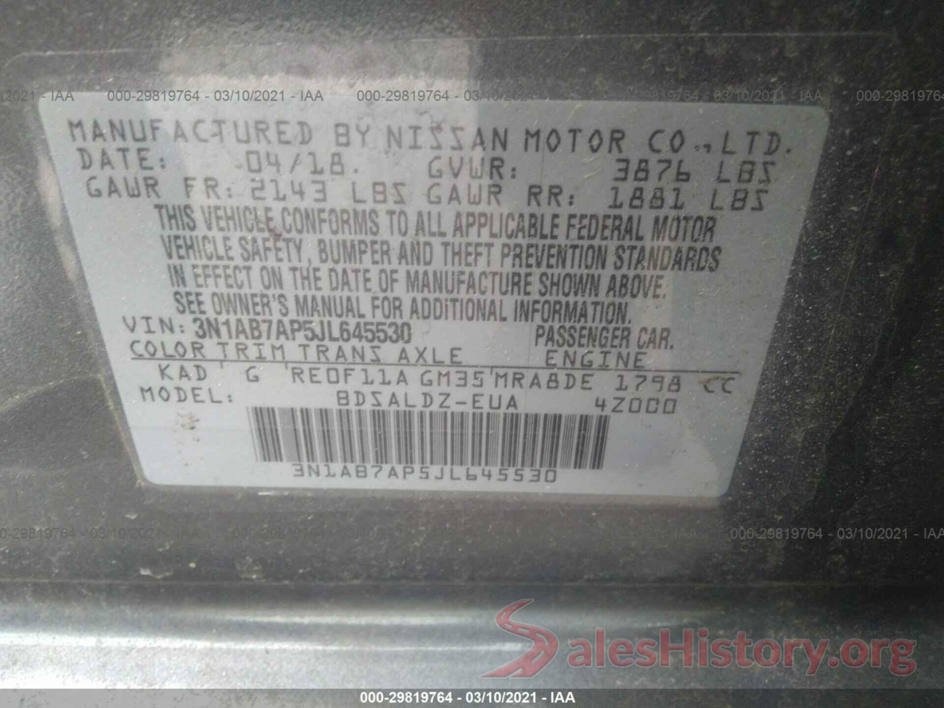 3N1AB7AP5JL645530 2018 NISSAN SENTRA